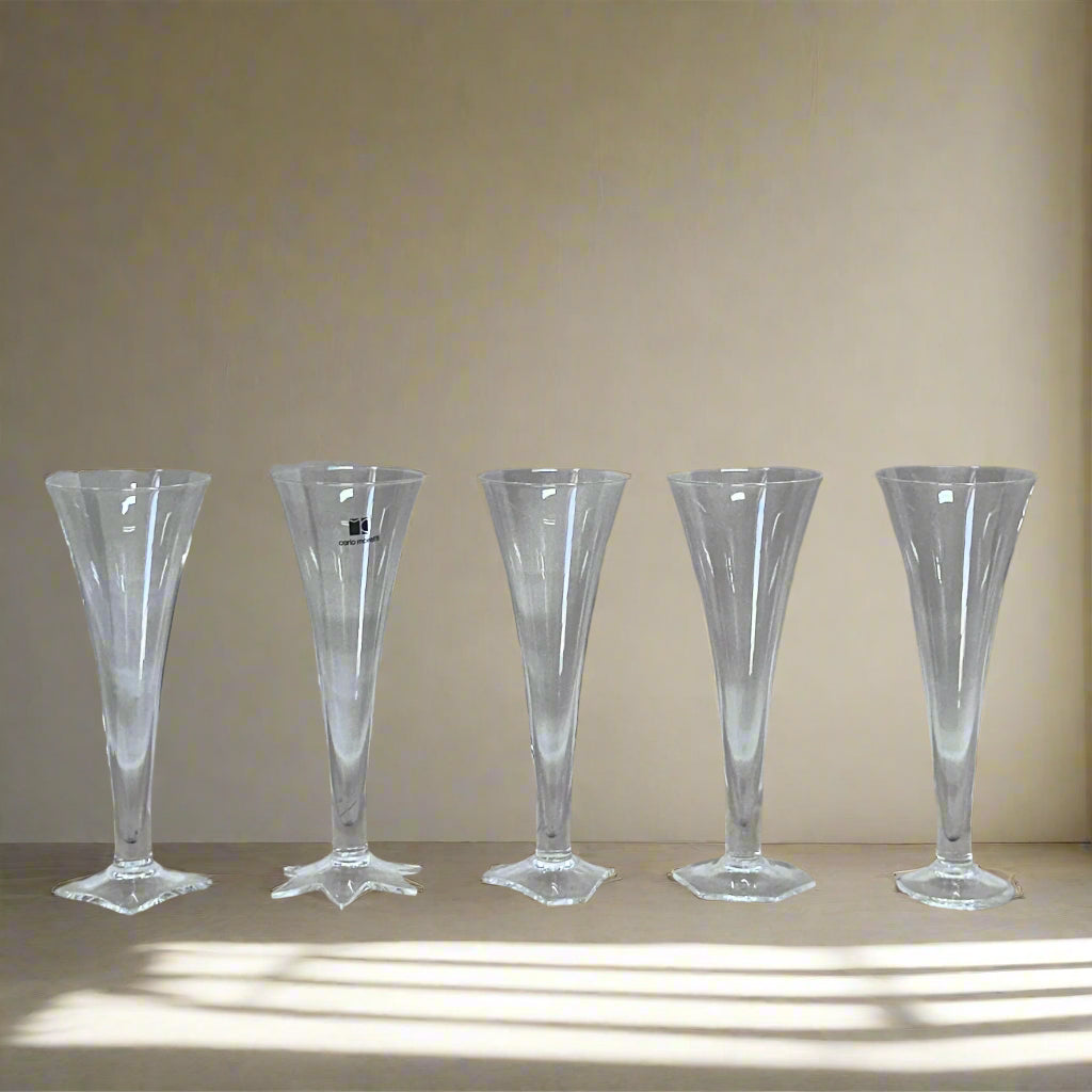 Carlo Moretti Murano Champagne Flutes Clear Glass Set of 5
