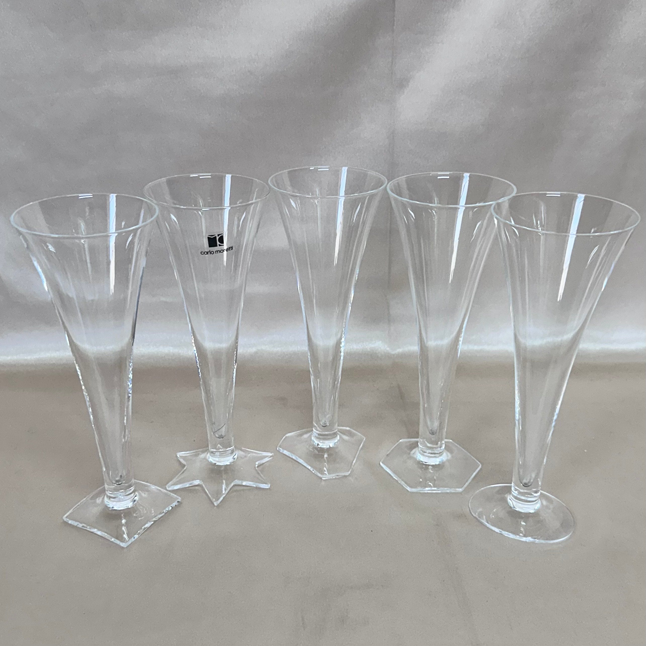 Carlo Moretti Murano Champagne Flutes Clear Glass Set of 5
