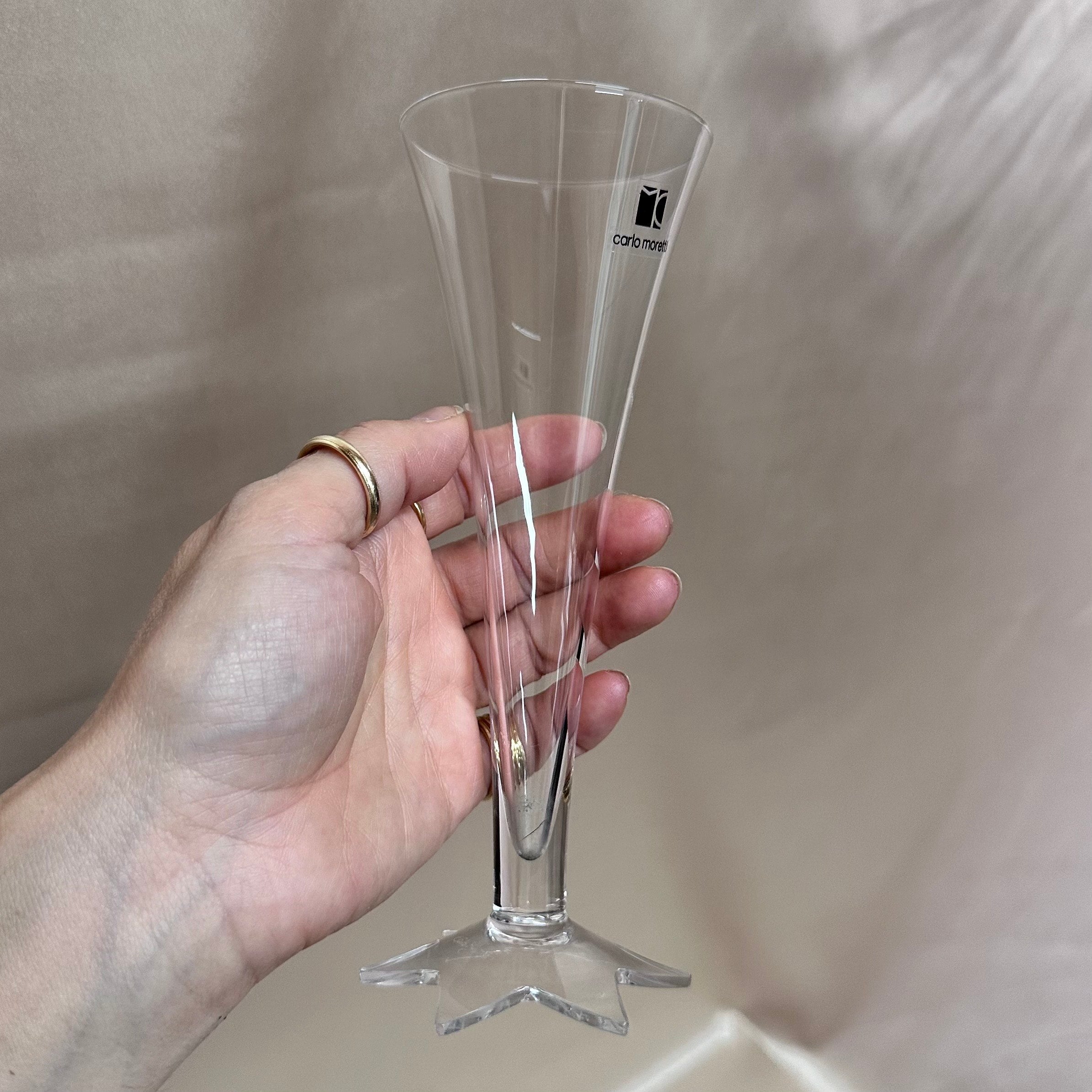 Carlo Moretti Murano Champagne Flutes Clear Glass Set of 5