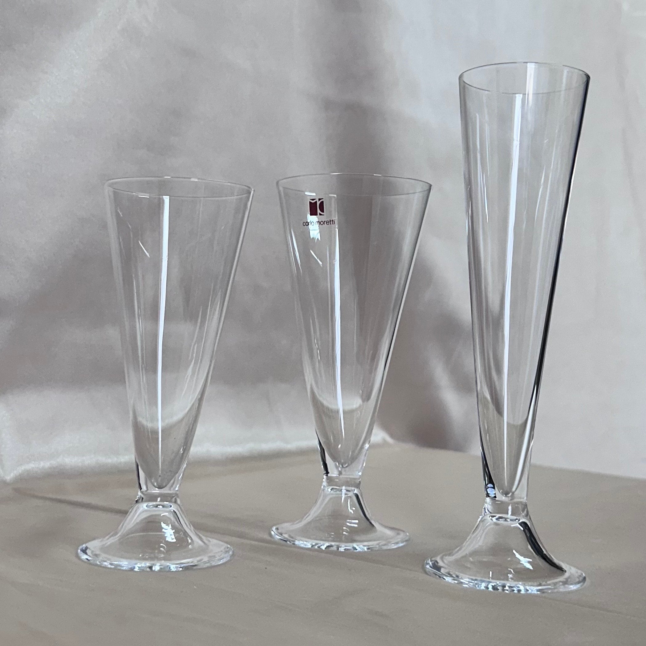 Carlo Moretti Murano Champagne Flutes Clear Glass Set of 3