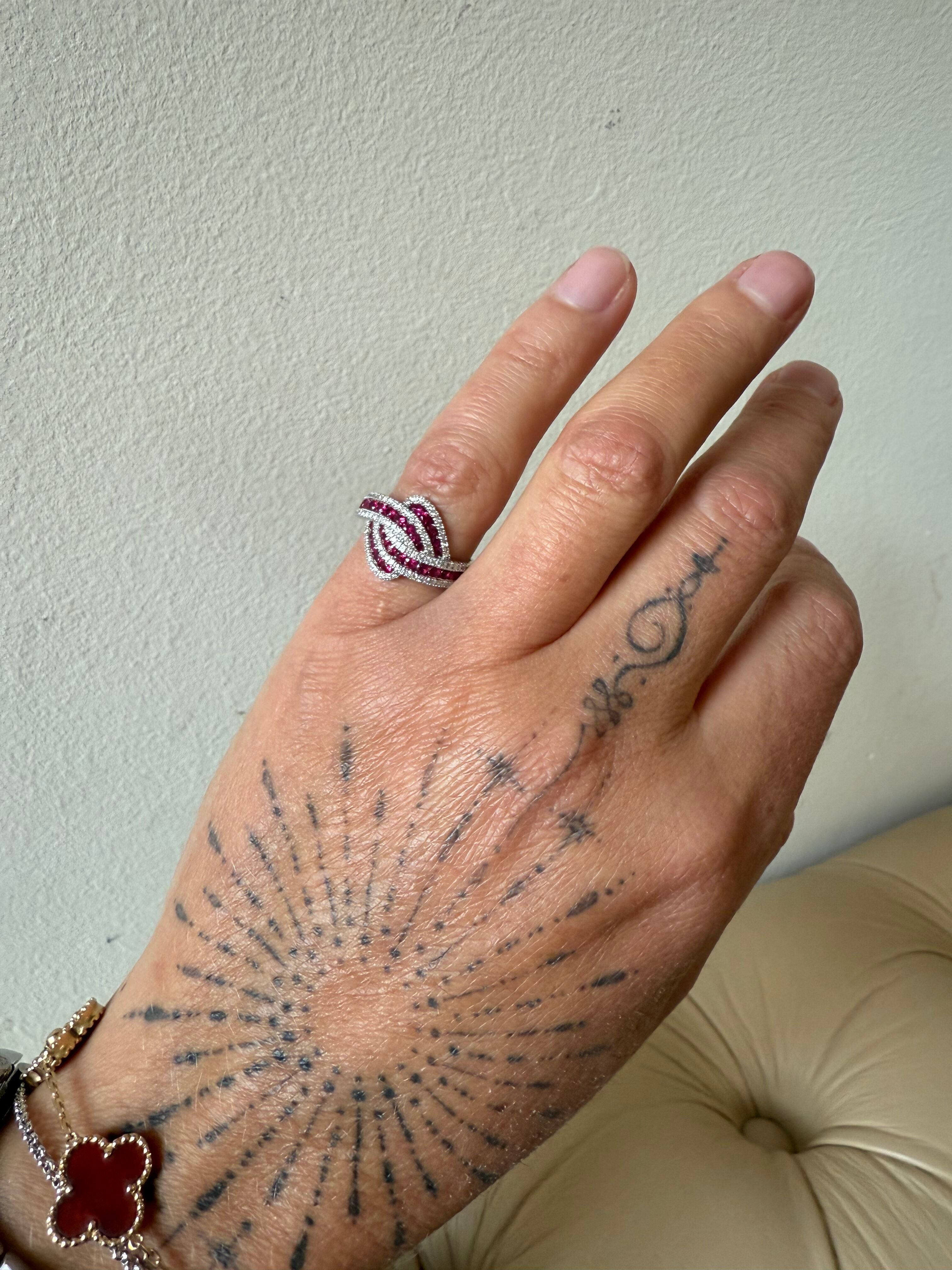 14k Gold Diamond Ruby Crossover Ring