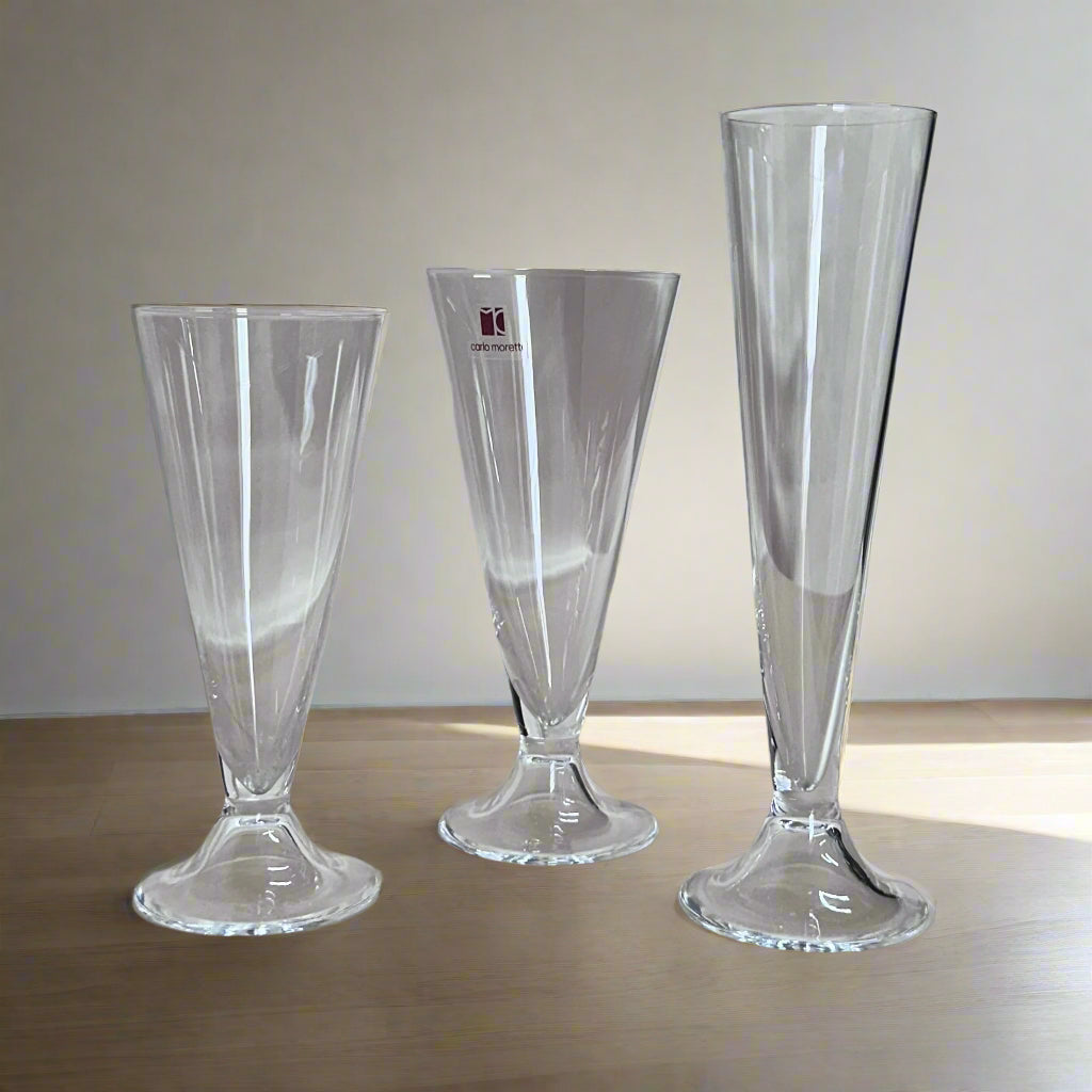 Carlo Moretti Murano Champagne Flutes Clear Glass Set of 3