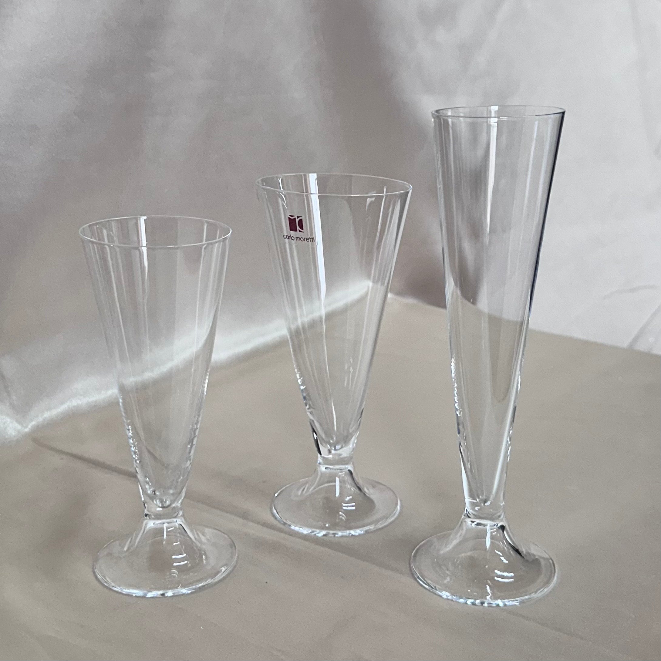 Carlo Moretti Murano Champagne Flutes Clear Glass Set of 3
