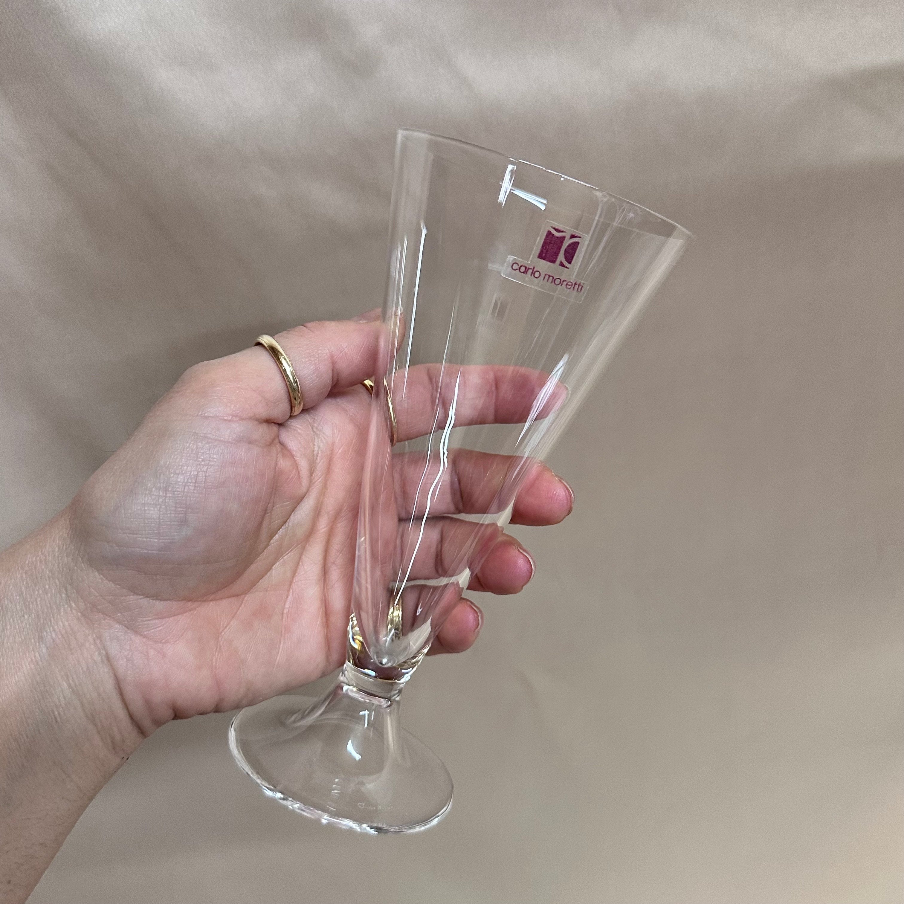 Carlo Moretti Murano Champagne Flutes Clear Glass Set of 3