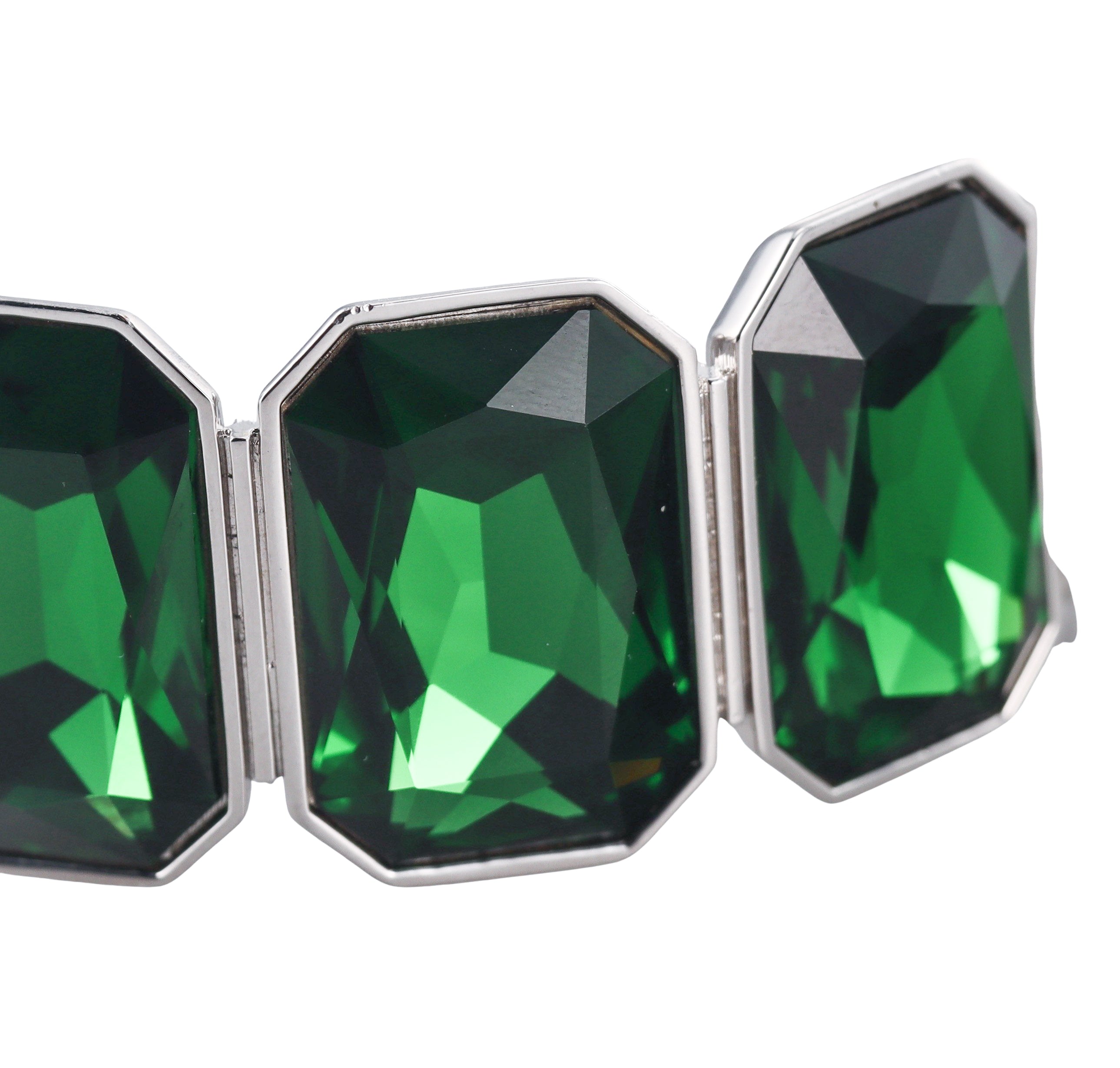 Rebecca Silver Tone Green Swarovski Crystal Cuff Bracelet