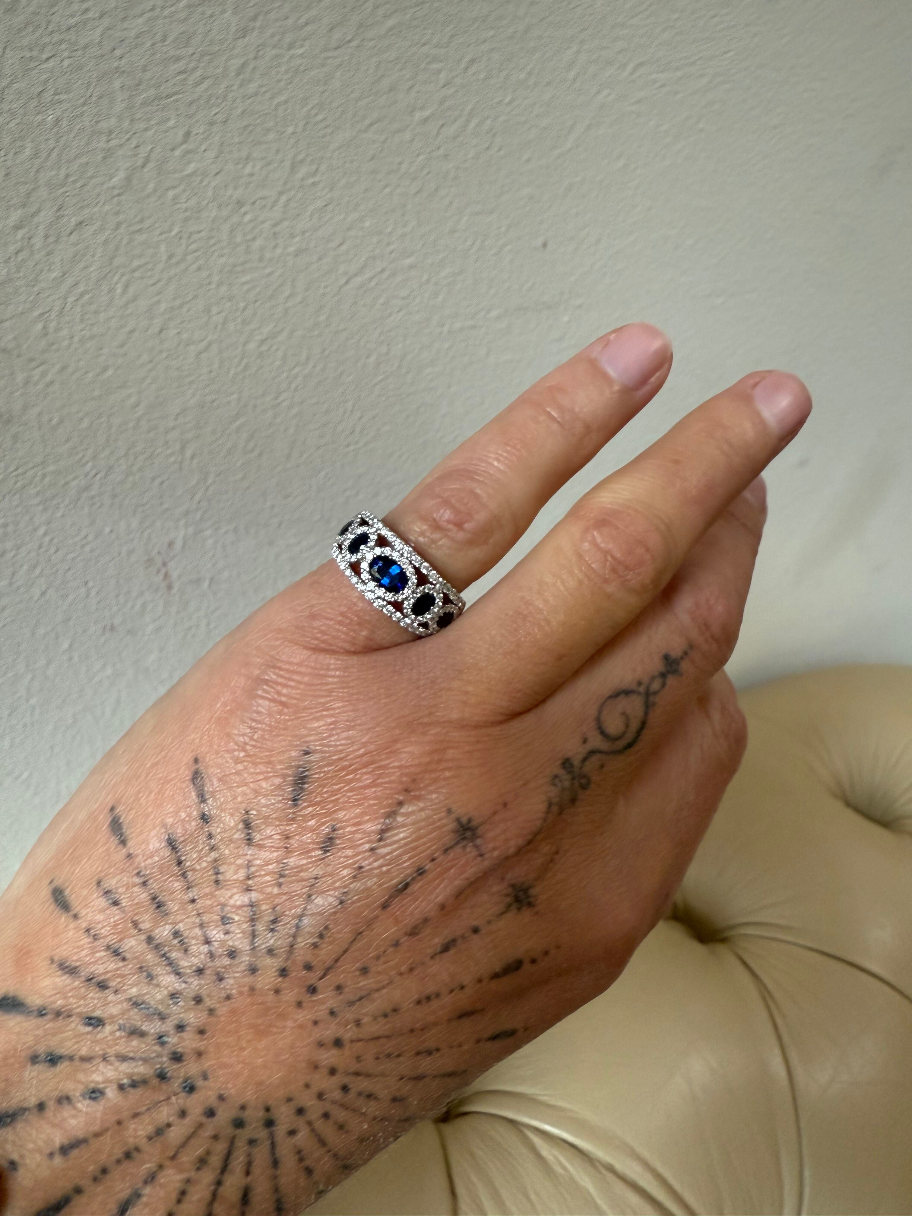 14k Gold Diamond Sapphire Half Band Ring