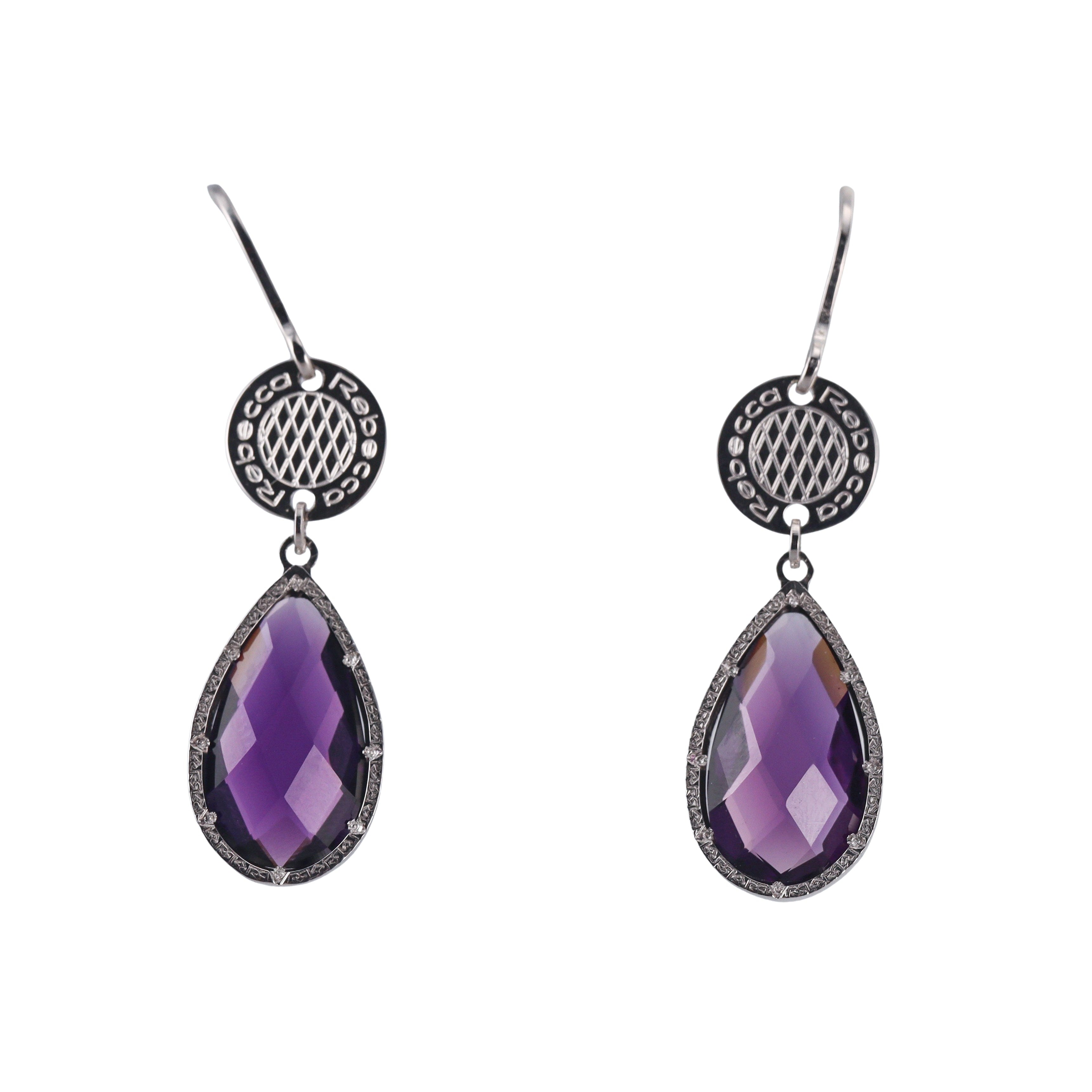 Rebecca Sterling Silver Amethyst Drop Earrings