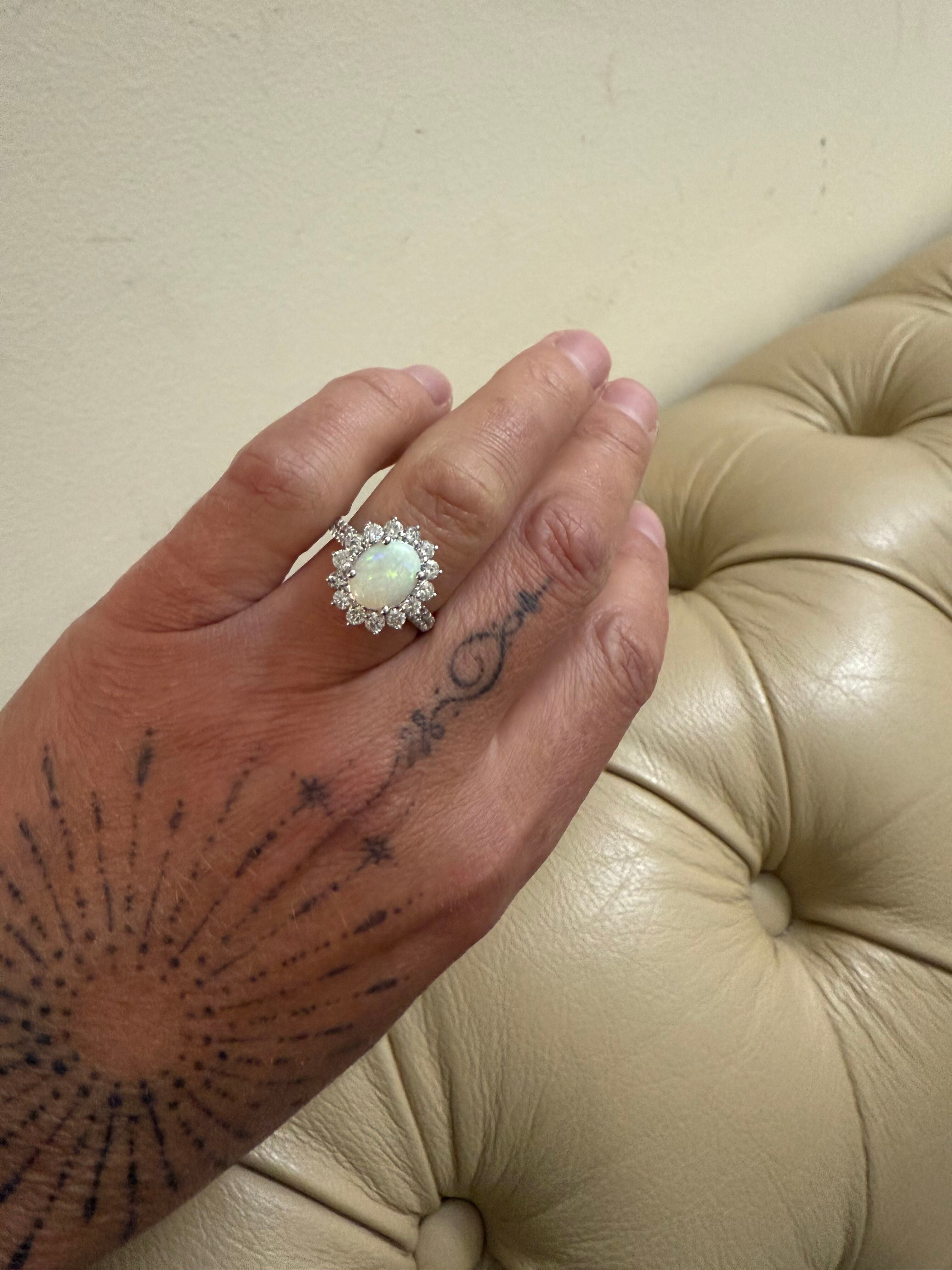 14k Gold Diamond Opal Cluster Ring