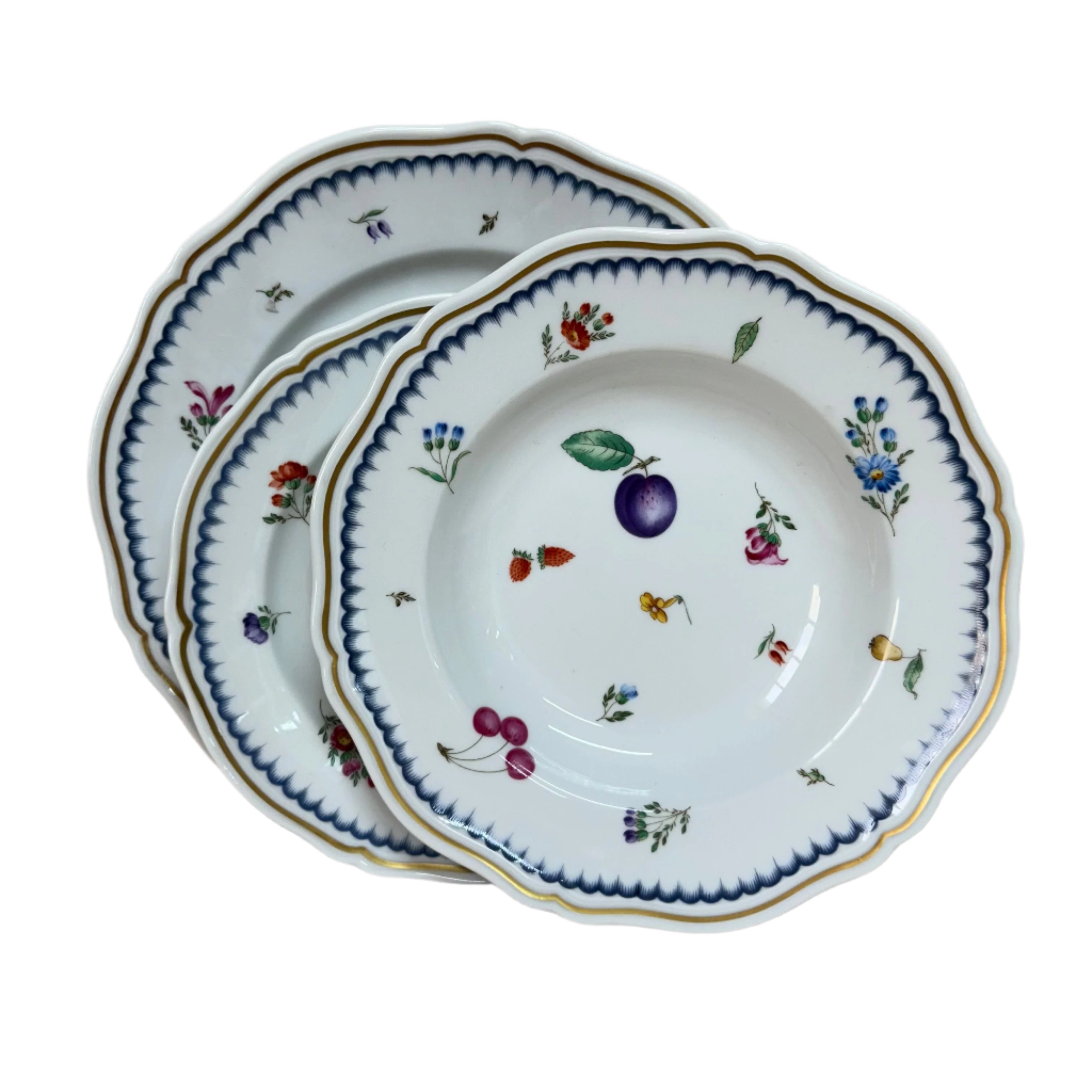 Richard Ginori Italian Fruits (Antico Doccia) Set Plate of 3 Dinner Soup Salad