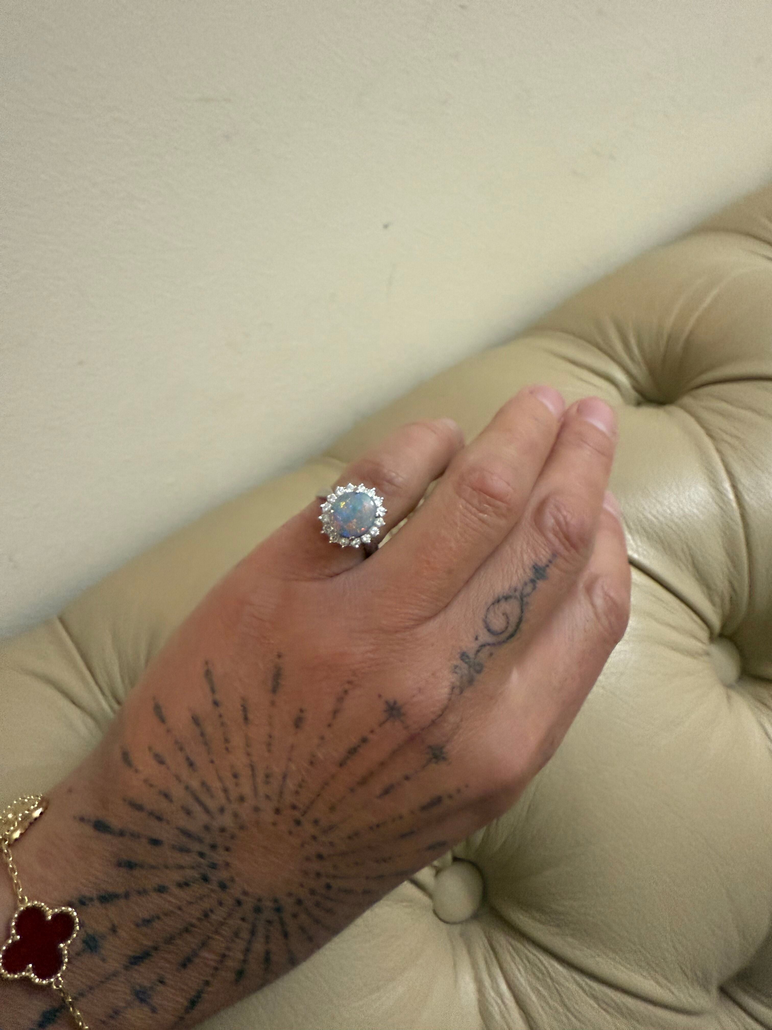 1.74ct Opal Diamond Platinum Cluster Ring