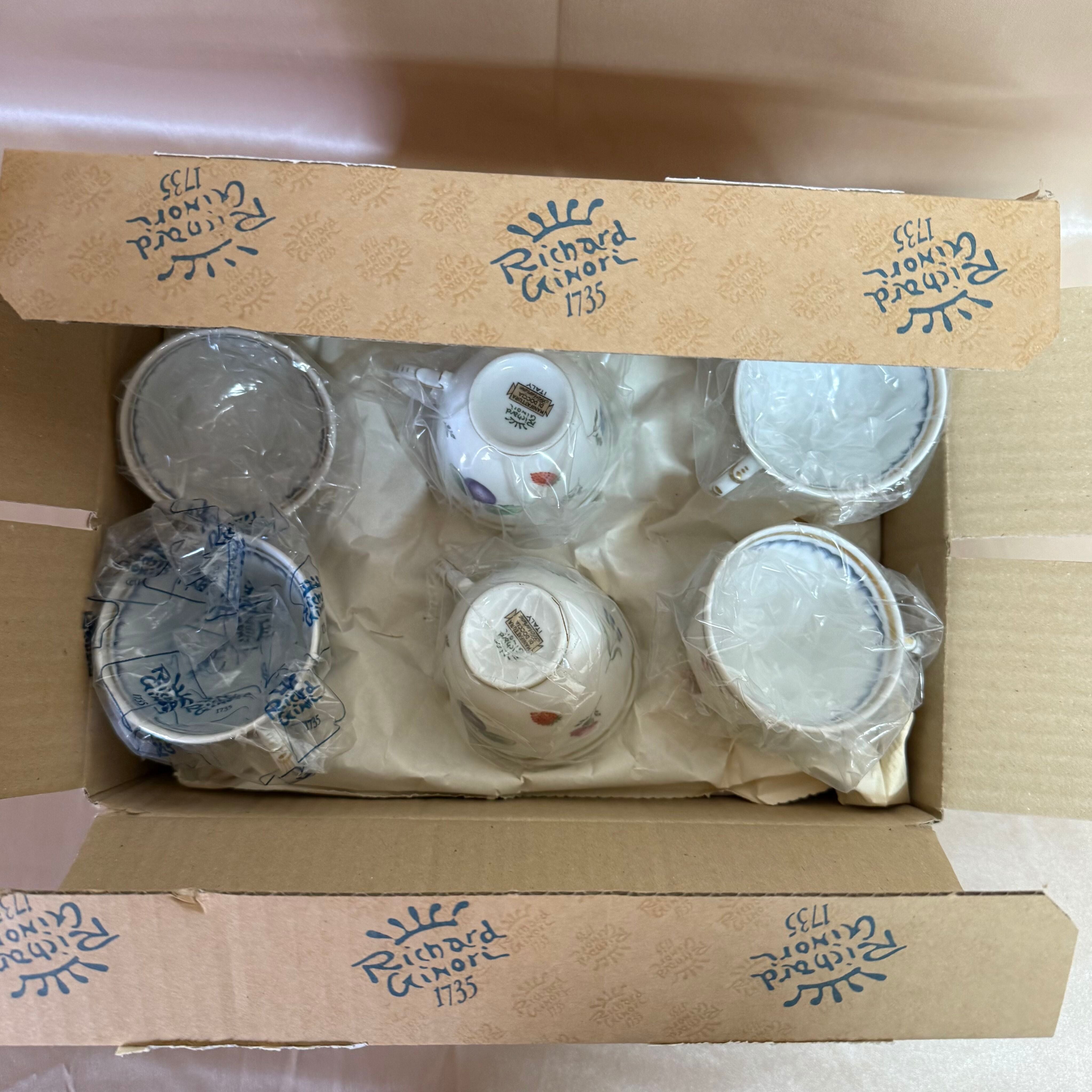 Richard Ginori Italian Fruits Antico Doccia Demitasse Espresso Cup Saucer Set of 6