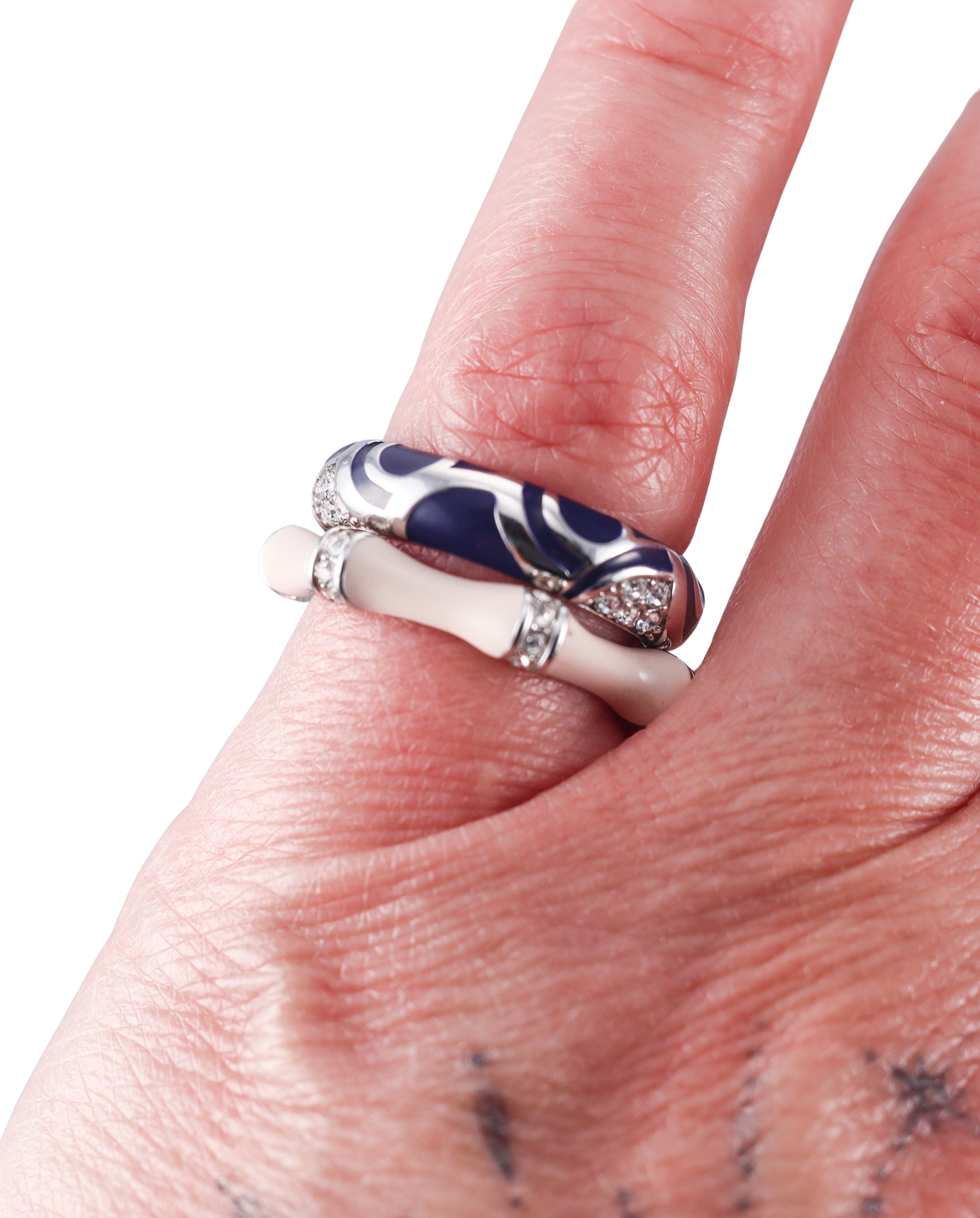 Lauren G Adams Bamboo Stackable & Enamel Crystal Band Ring Set of 2