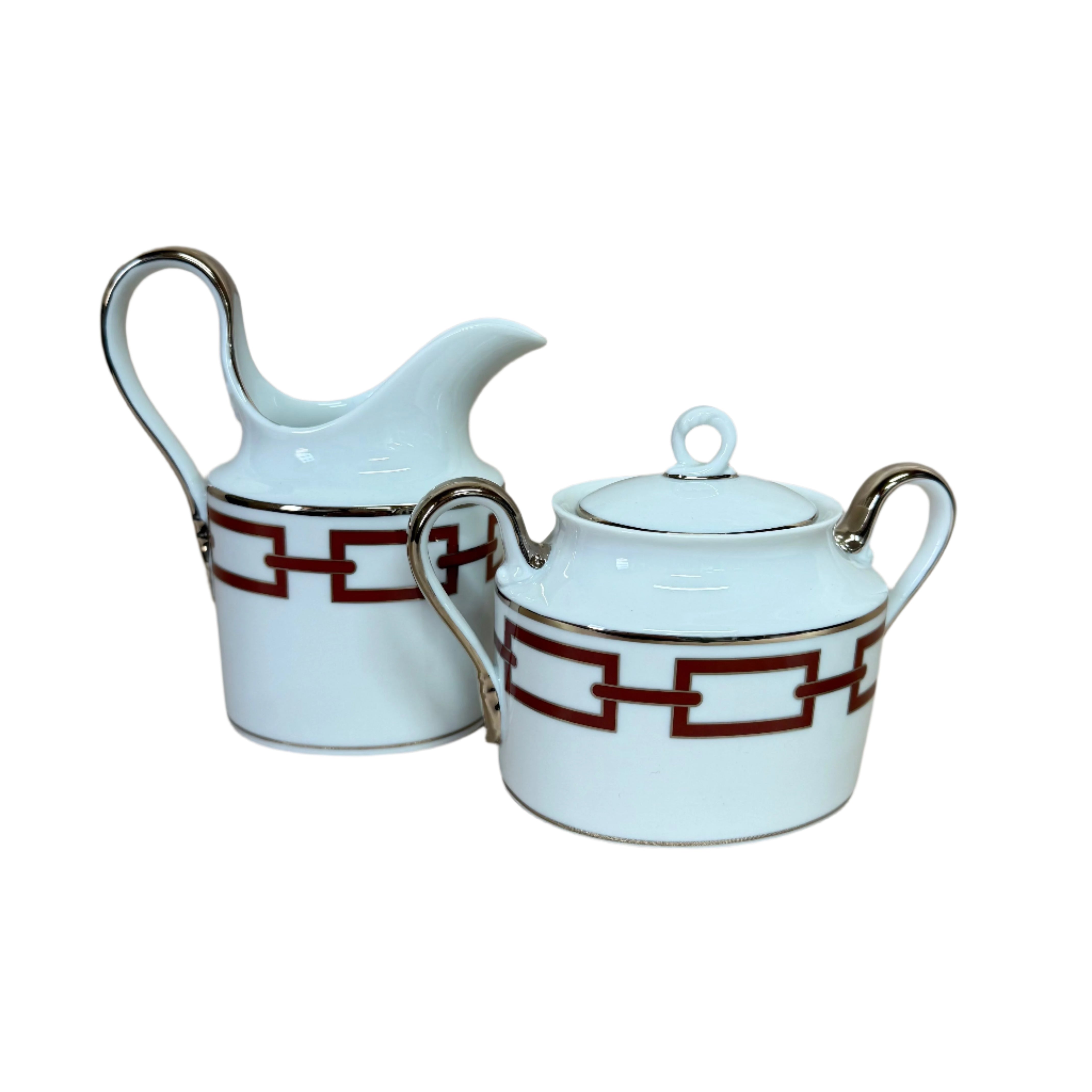 Richard Ginori Catene Red Sugar Bowl & Creamer Set