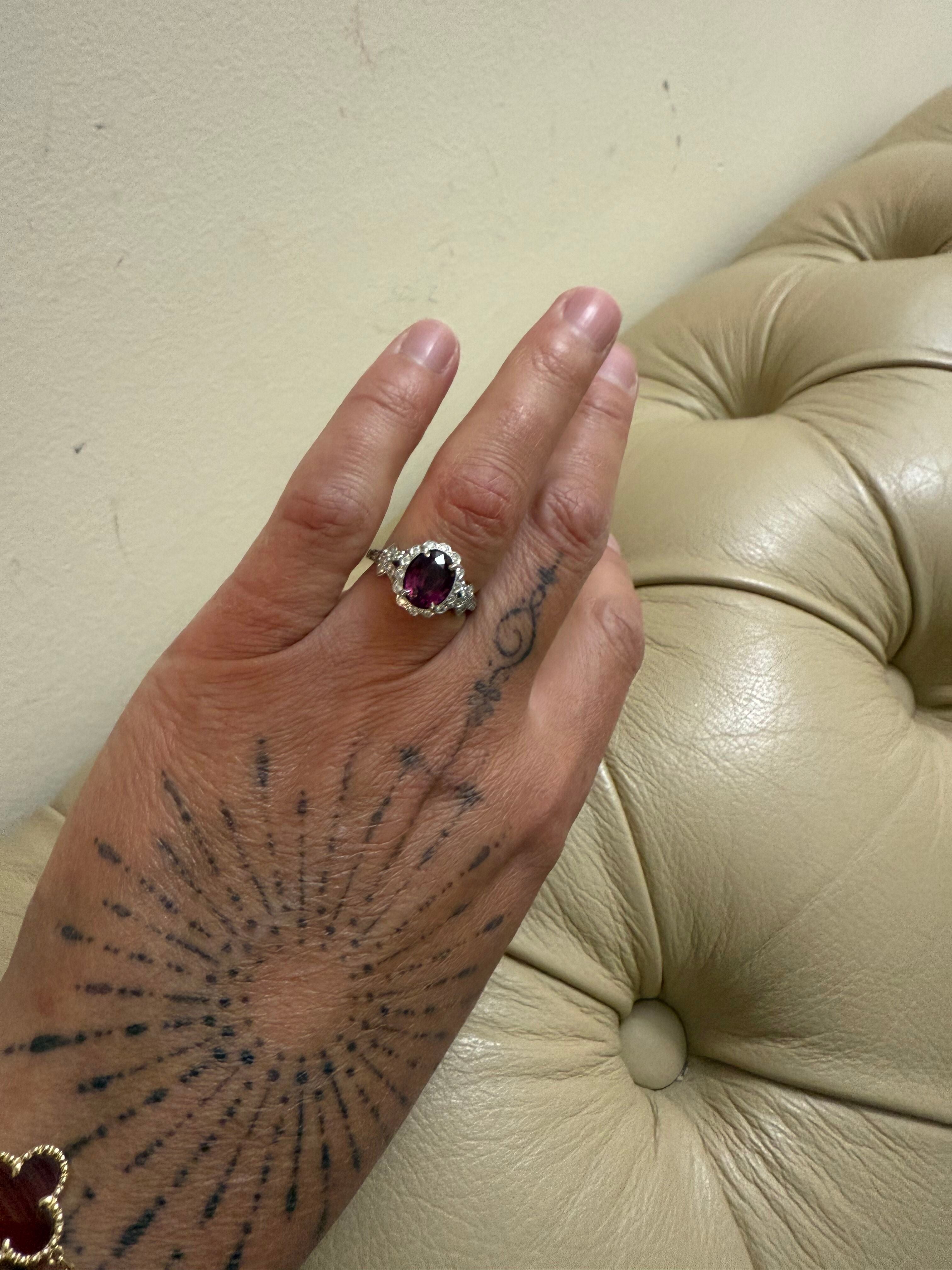 14k Gold Diamond Rhodolite Ring