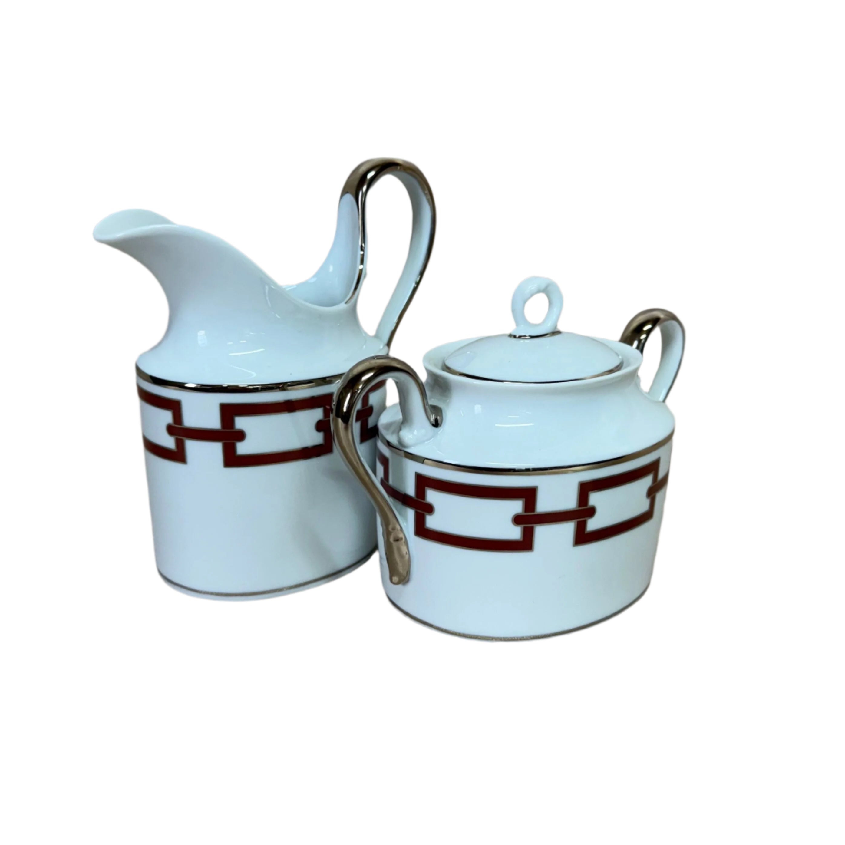 Richard Ginori Catene Red Sugar Bowl & Creamer Set