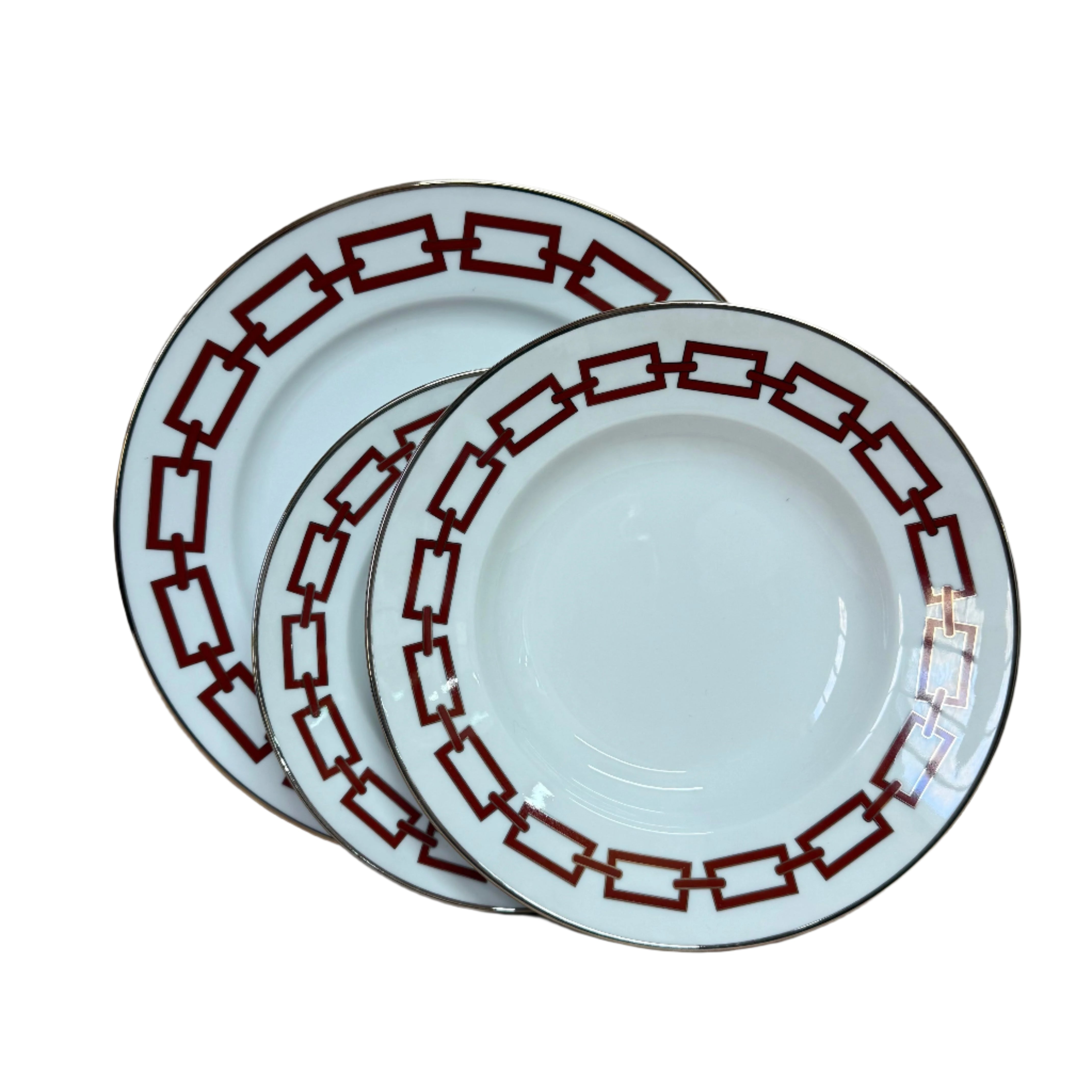 Richard Ginori Catene Red Plate Set of 3 Dinner Soup Dessert