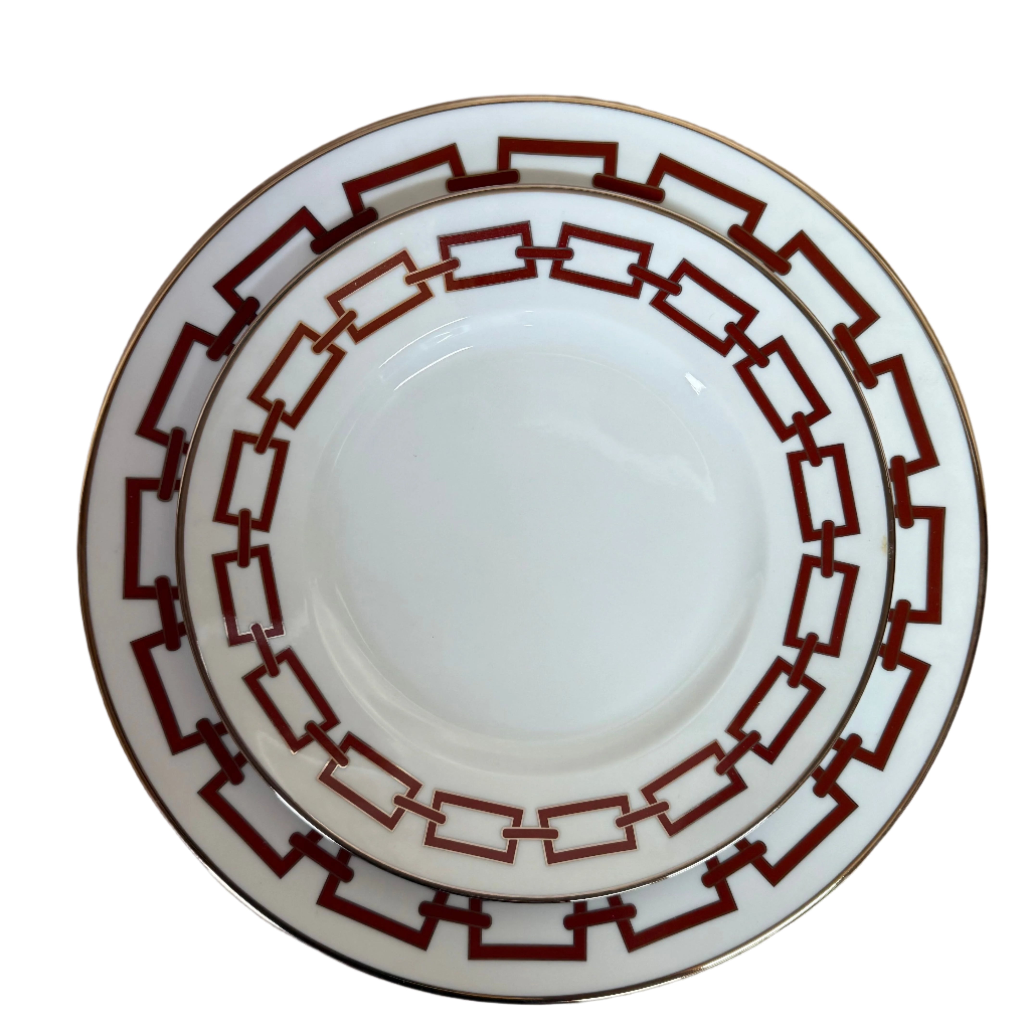 Richard Ginori Catene Red Plate Set of 3 Dinner Soup Dessert