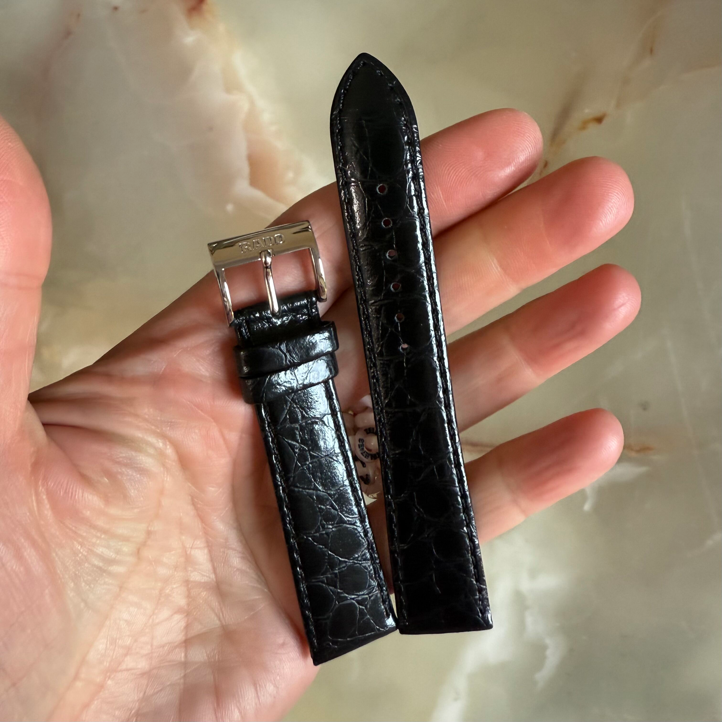 Authentic RADO Black Leather Watch Strap Band 19mm with Buckle 8730-B