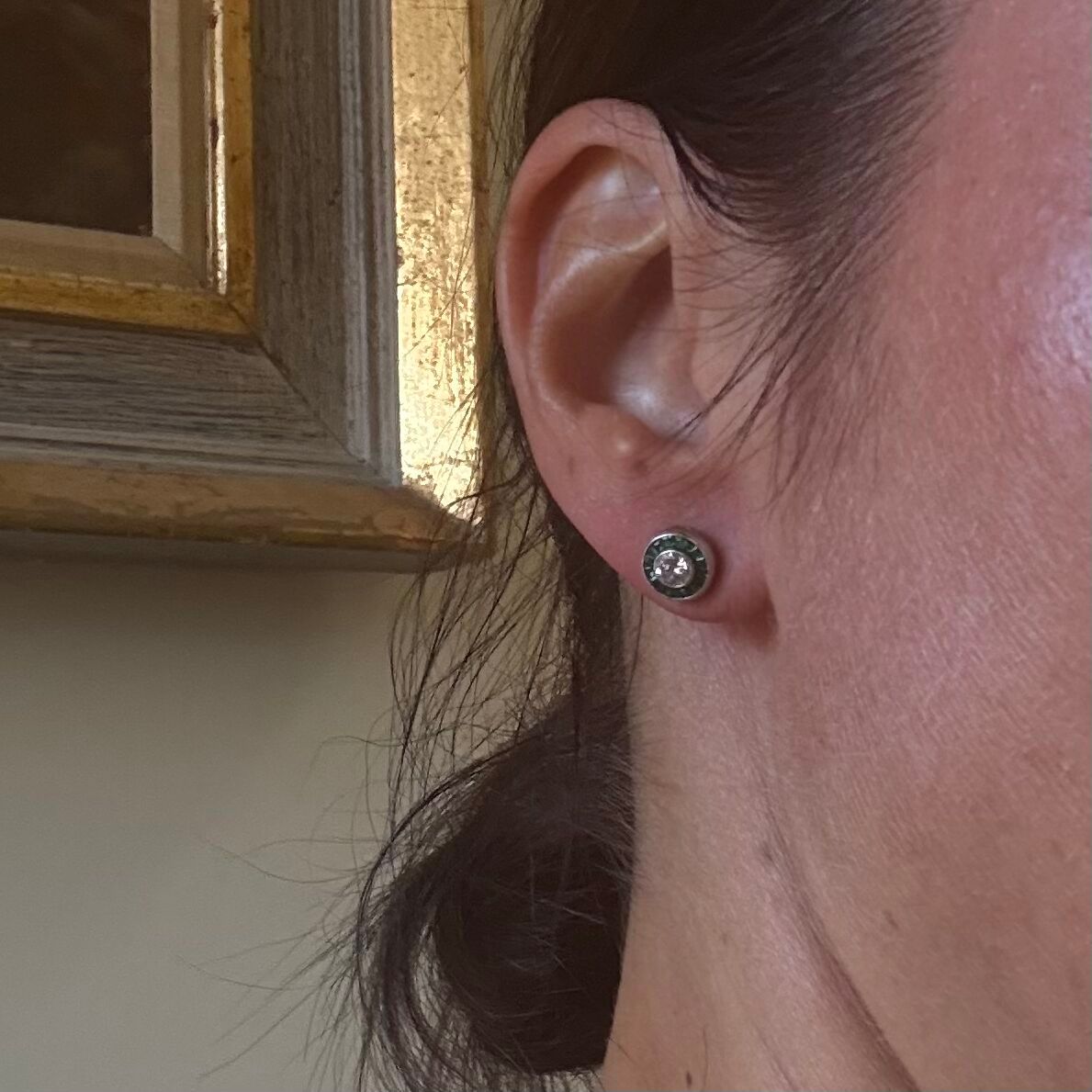 Platinum Diamond Emerald Stud Earrings