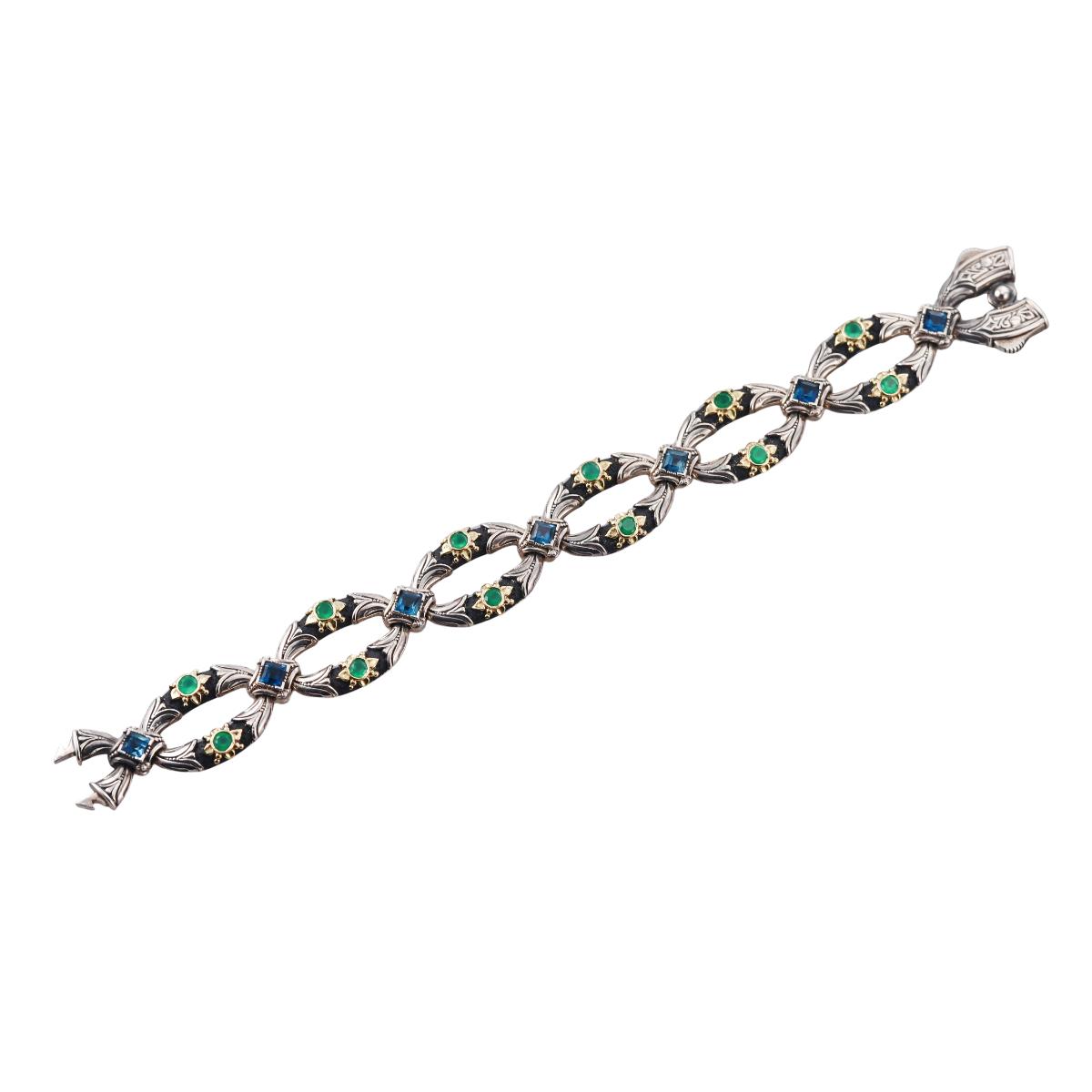 Konstantino Nemesis 18k Yellow Gold Sterling London Blue Topaz & Green Agate Bracelet