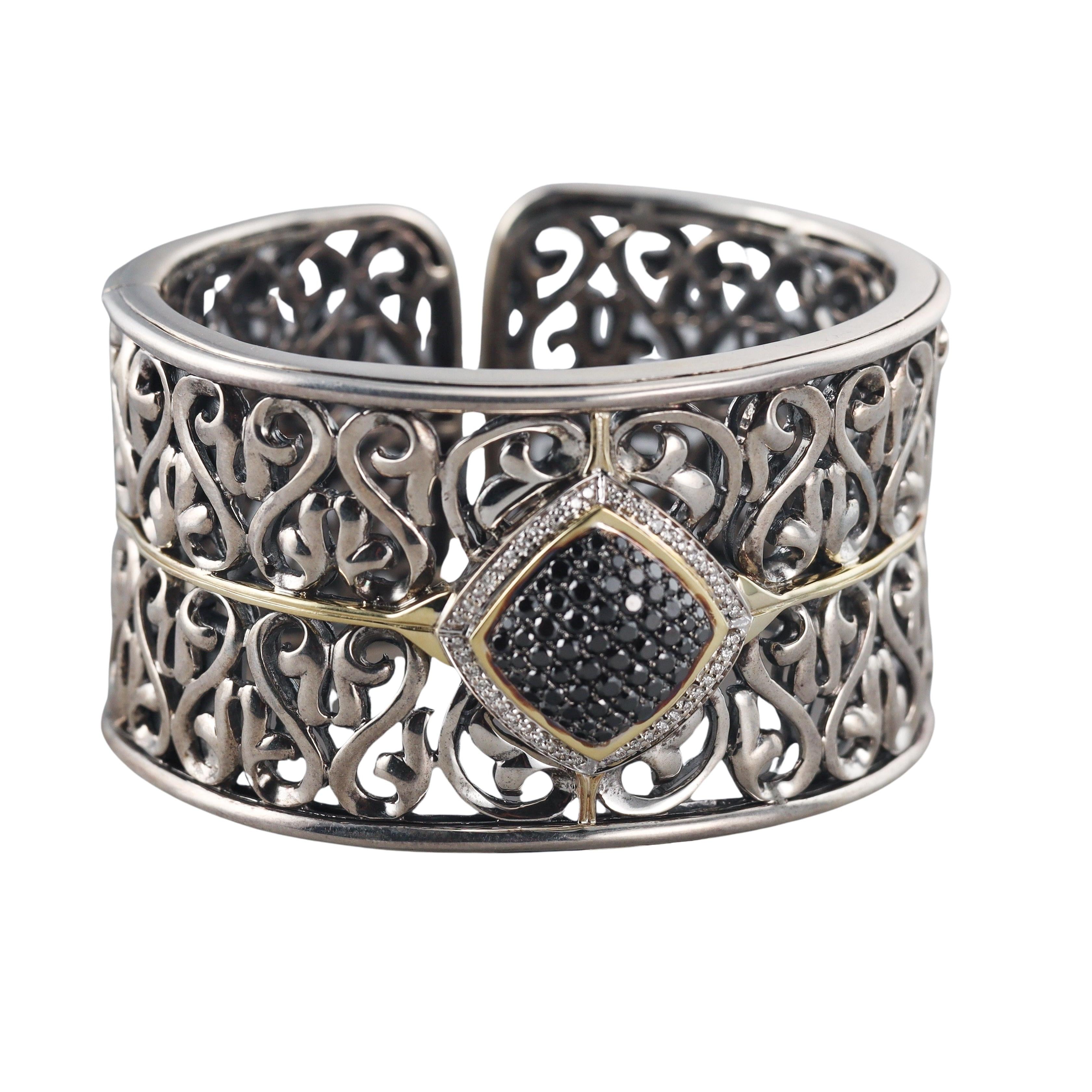 Charles Krypell Sterling Silver 18k Gold Diamond Cuff Bracelet
