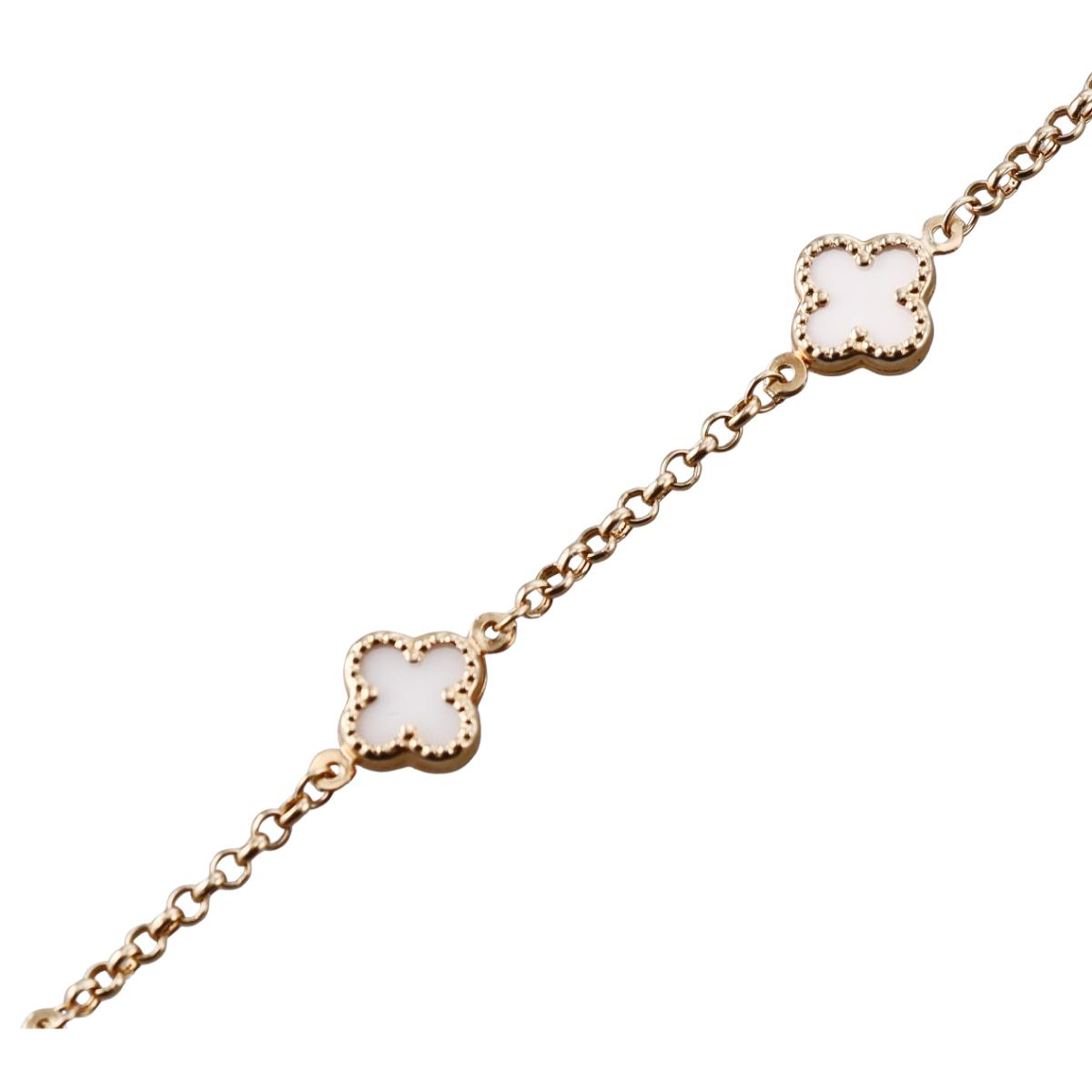 14k Gold White Agate Clover Bracelet