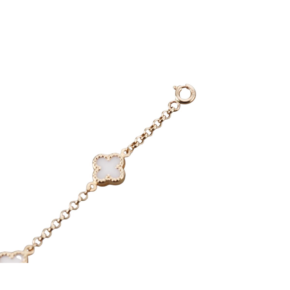 14k Gold White Agate Clover Bracelet