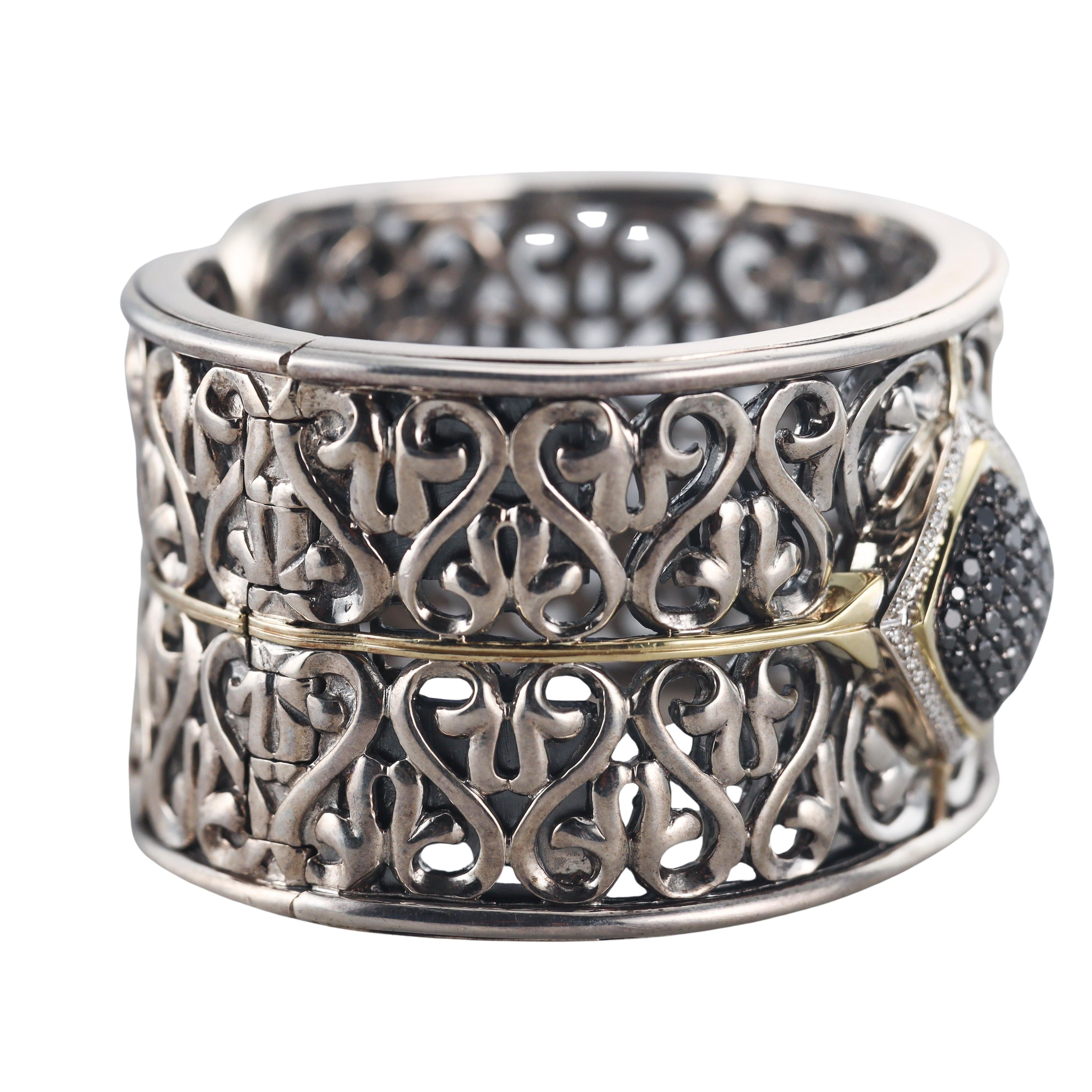 Charles Krypell Sterling Silver 18k Gold Diamond Cuff Bracelet