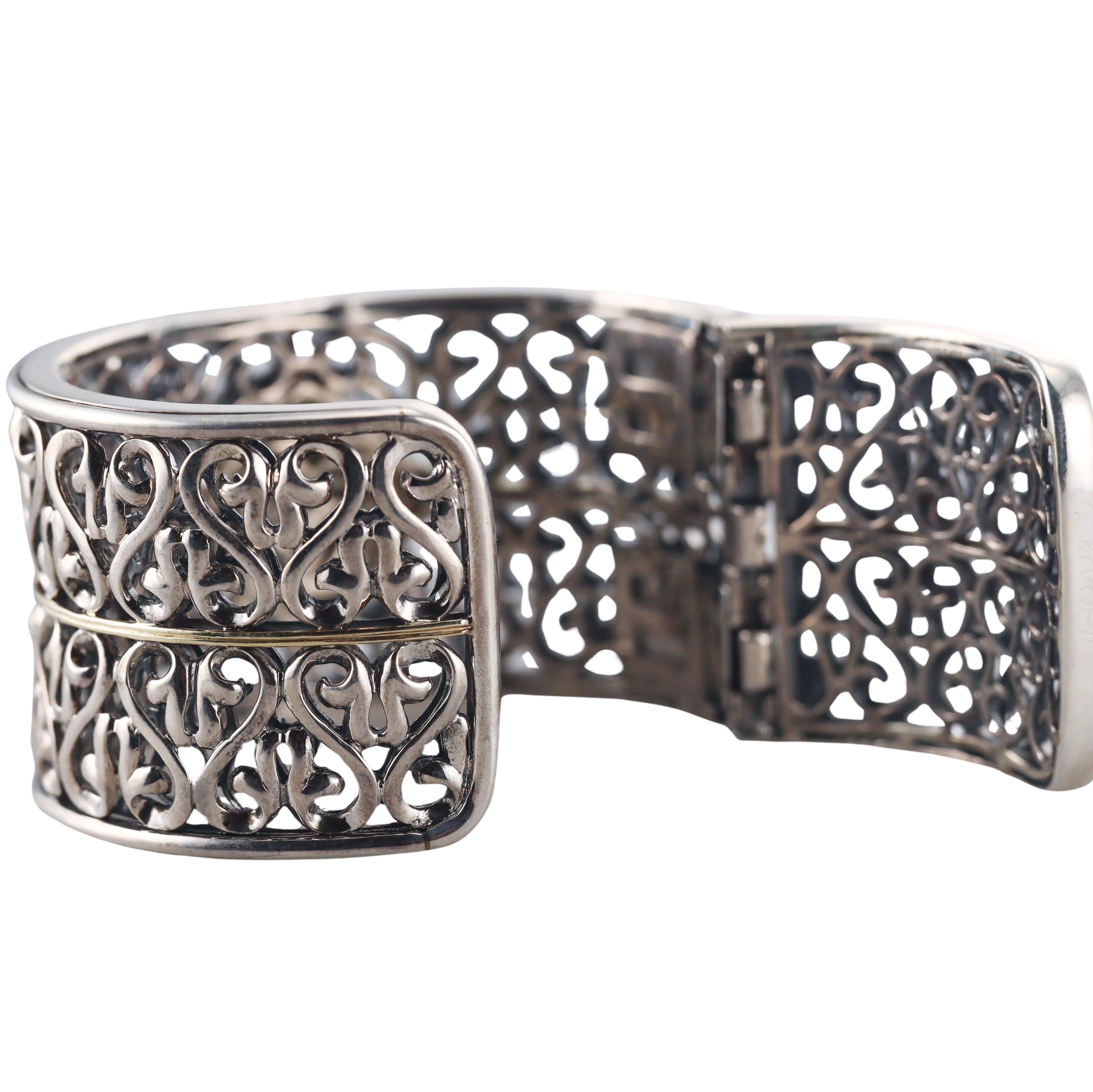 Charles Krypell Sterling Silver 18k Gold Diamond Cuff Bracelet