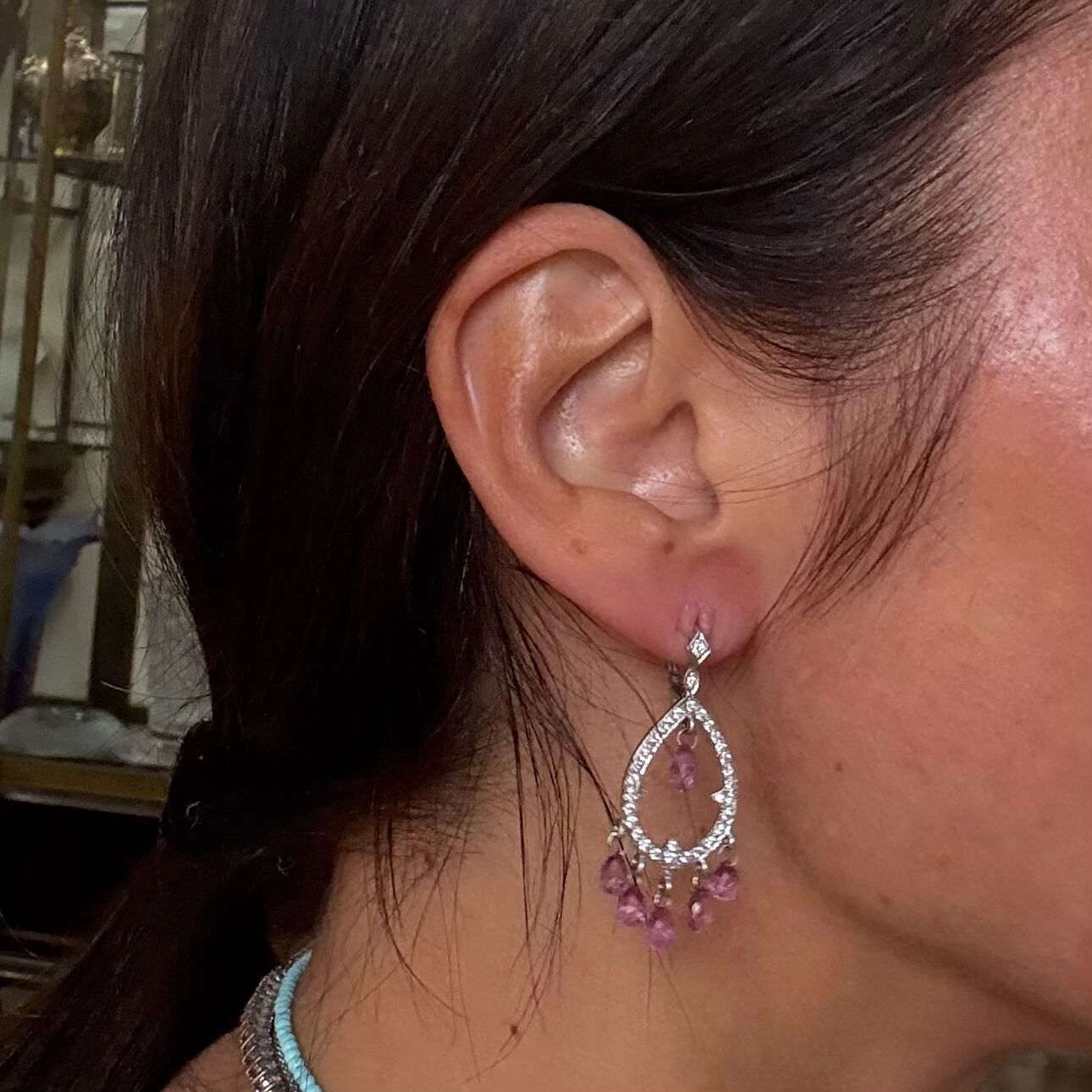 Modern 18k Diamond Pink Tourmaline Earrings