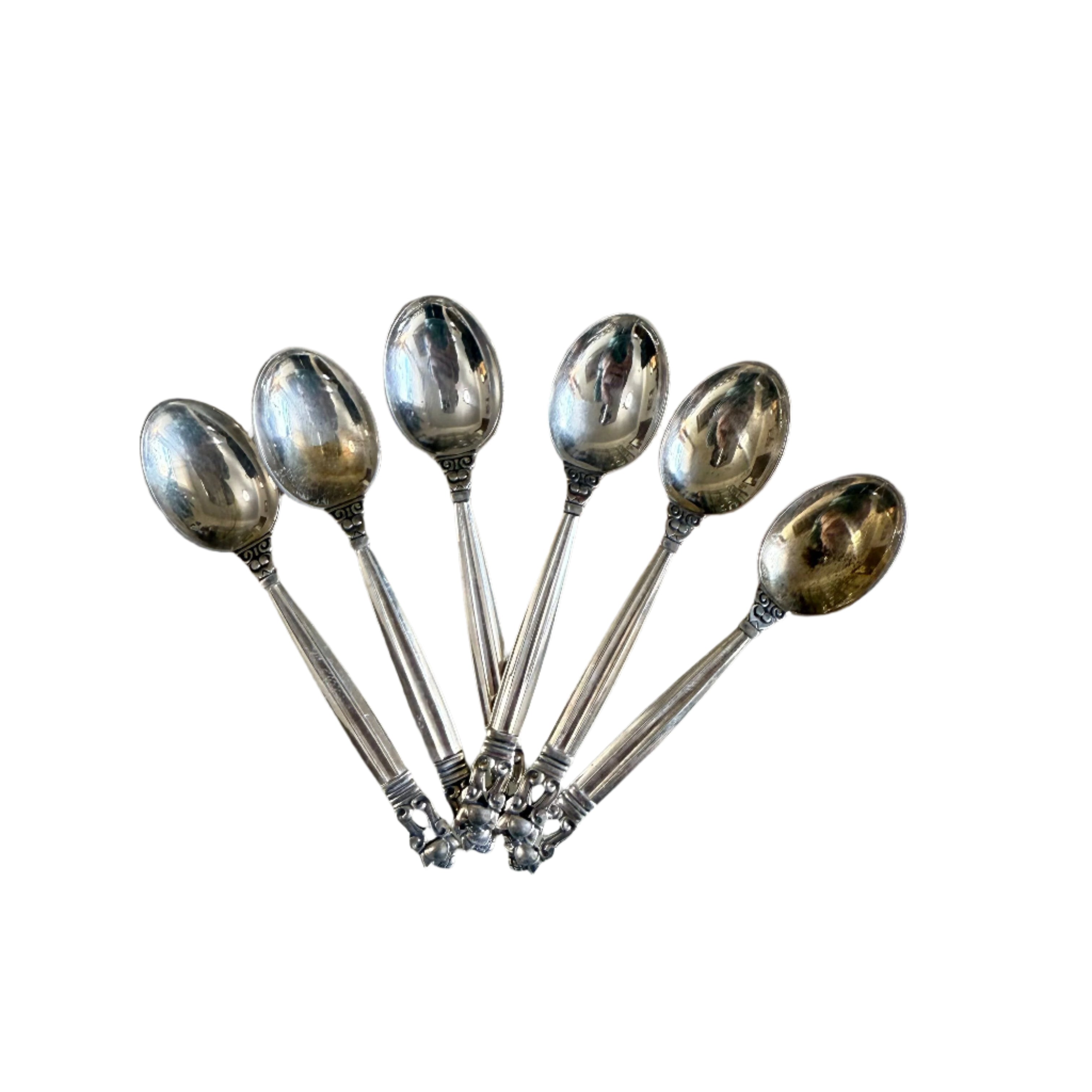 Georg Jensen Acorn Sterling Demitasse Spoon Set of 6