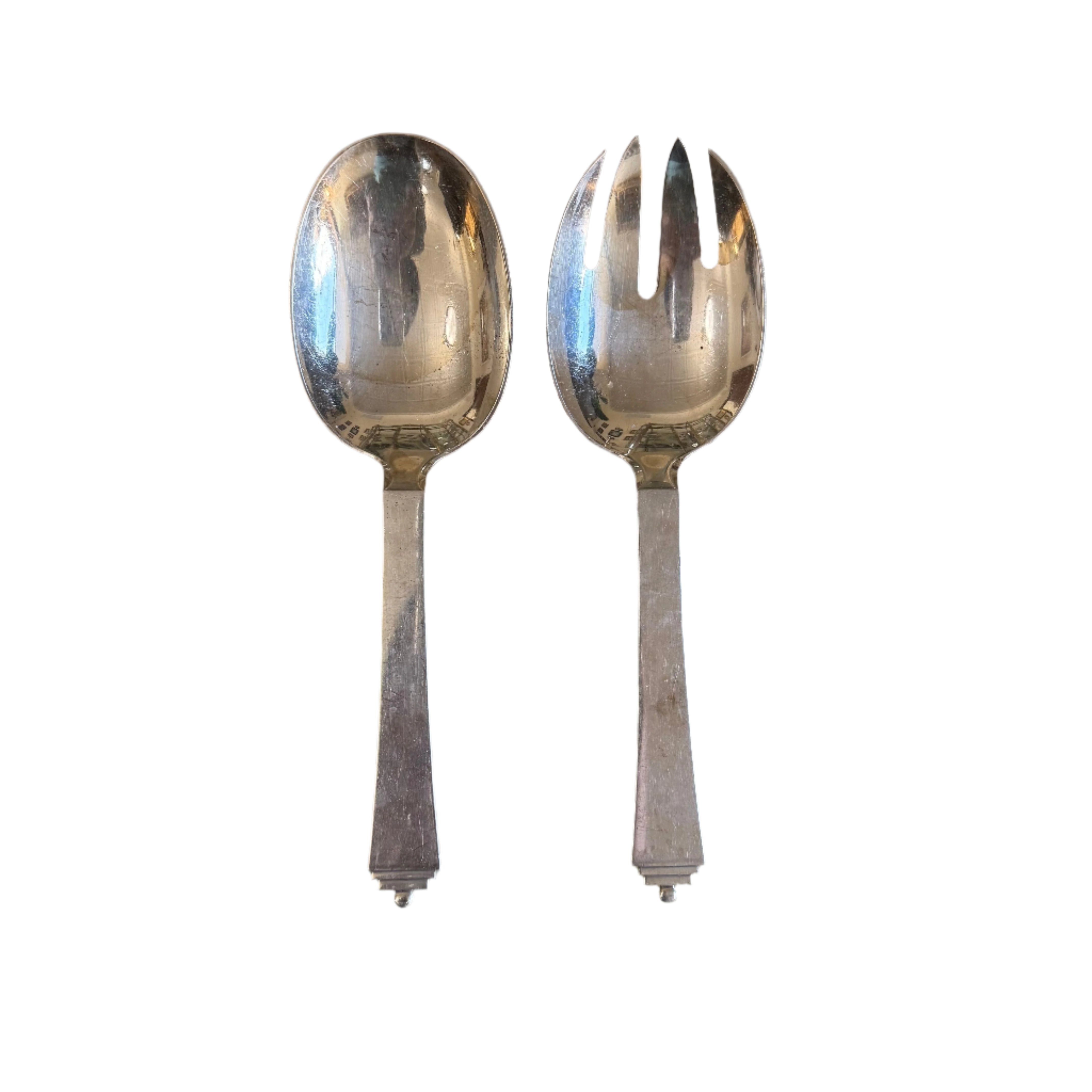 Georg Jensen Pyramid Sterling Salad Spoon Fork Set