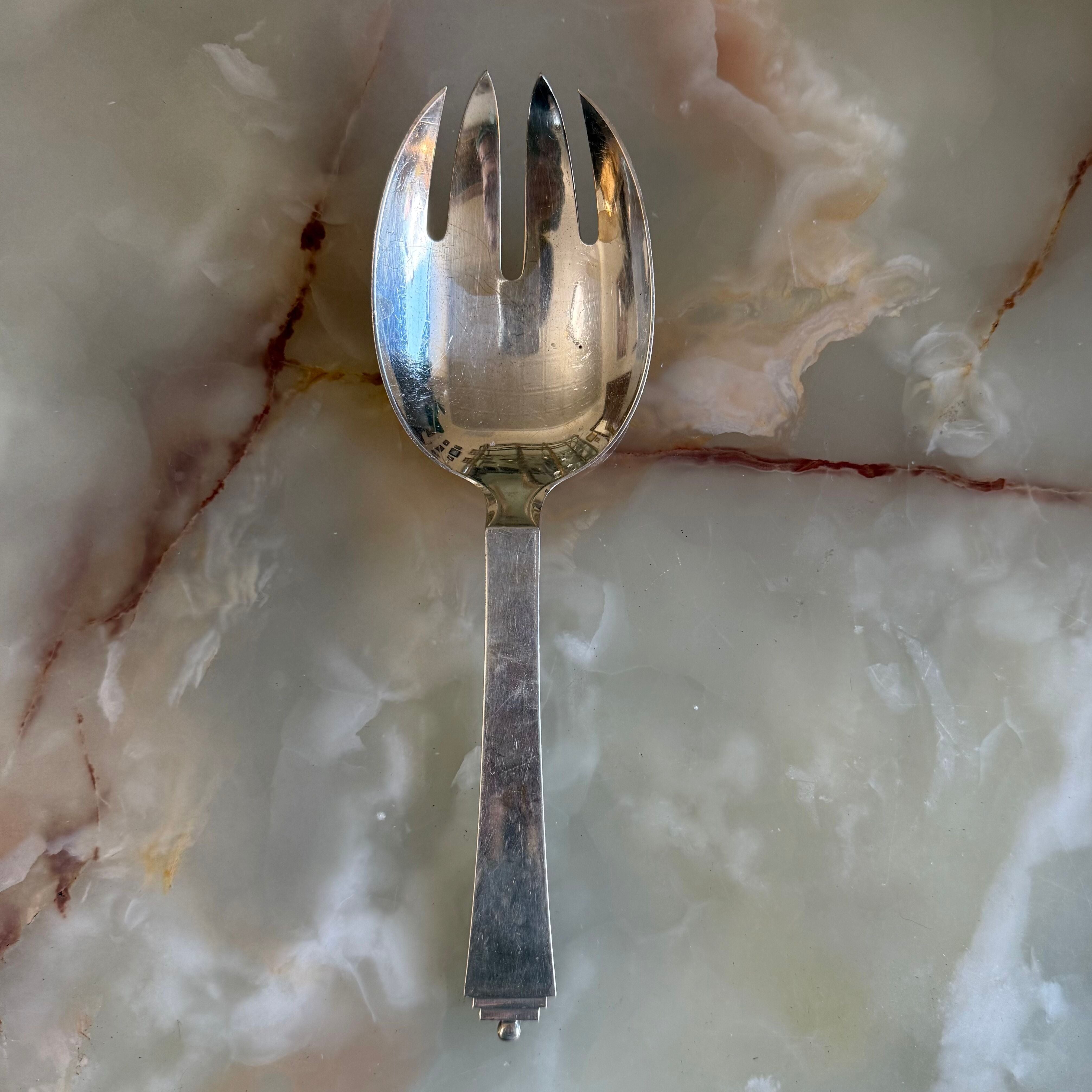 Georg Jensen Pyramid Sterling Salad Spoon Fork Set