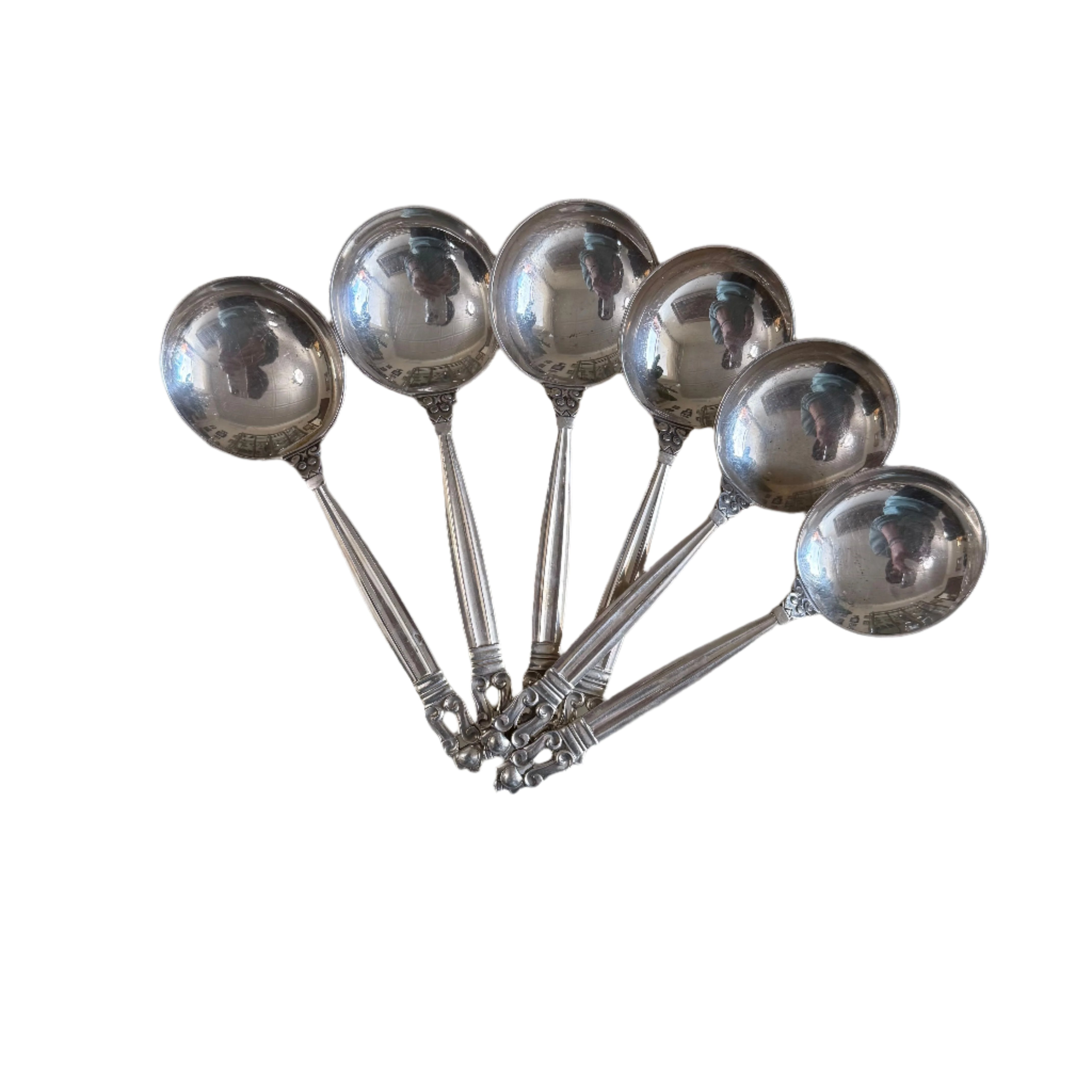 Georg Jensen Acorn Sterling Round Bowl Soup Spoon (Cream Soup) Set of 6