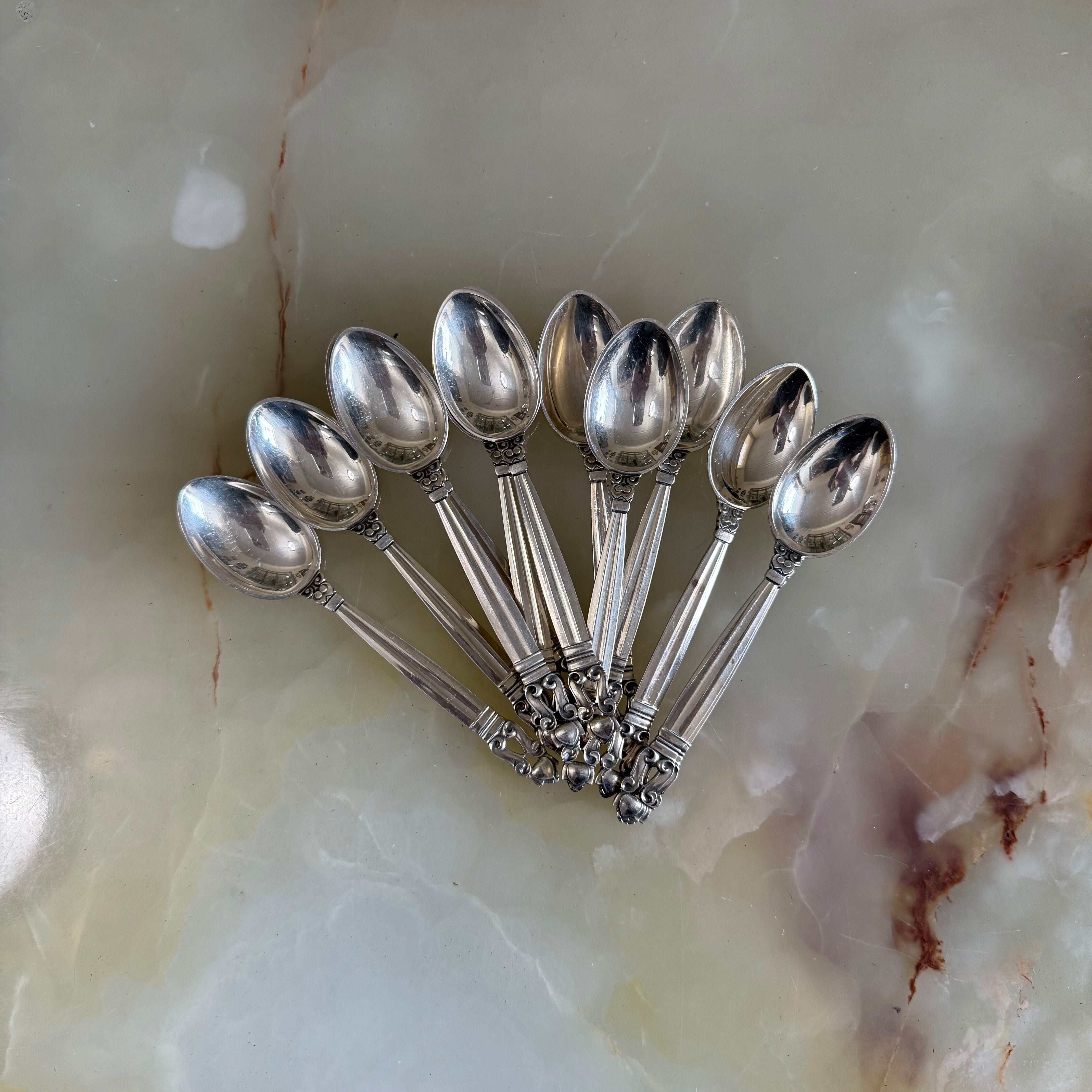 Georg Jensen Acorn Sterling Silver Demitasse Spoon Set of 12