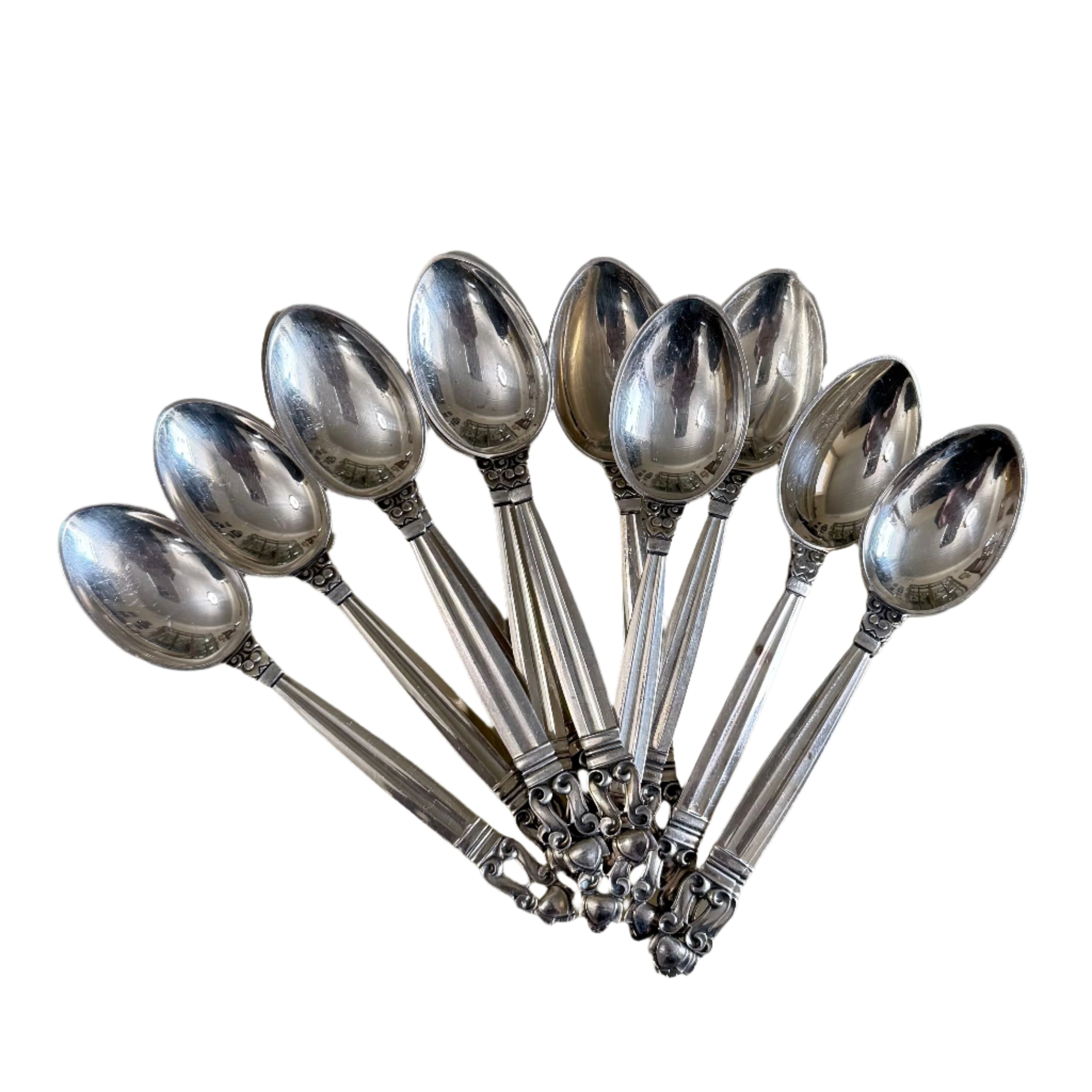 Georg Jensen Acorn Sterling Silver Demitasse Spoon Set of 12