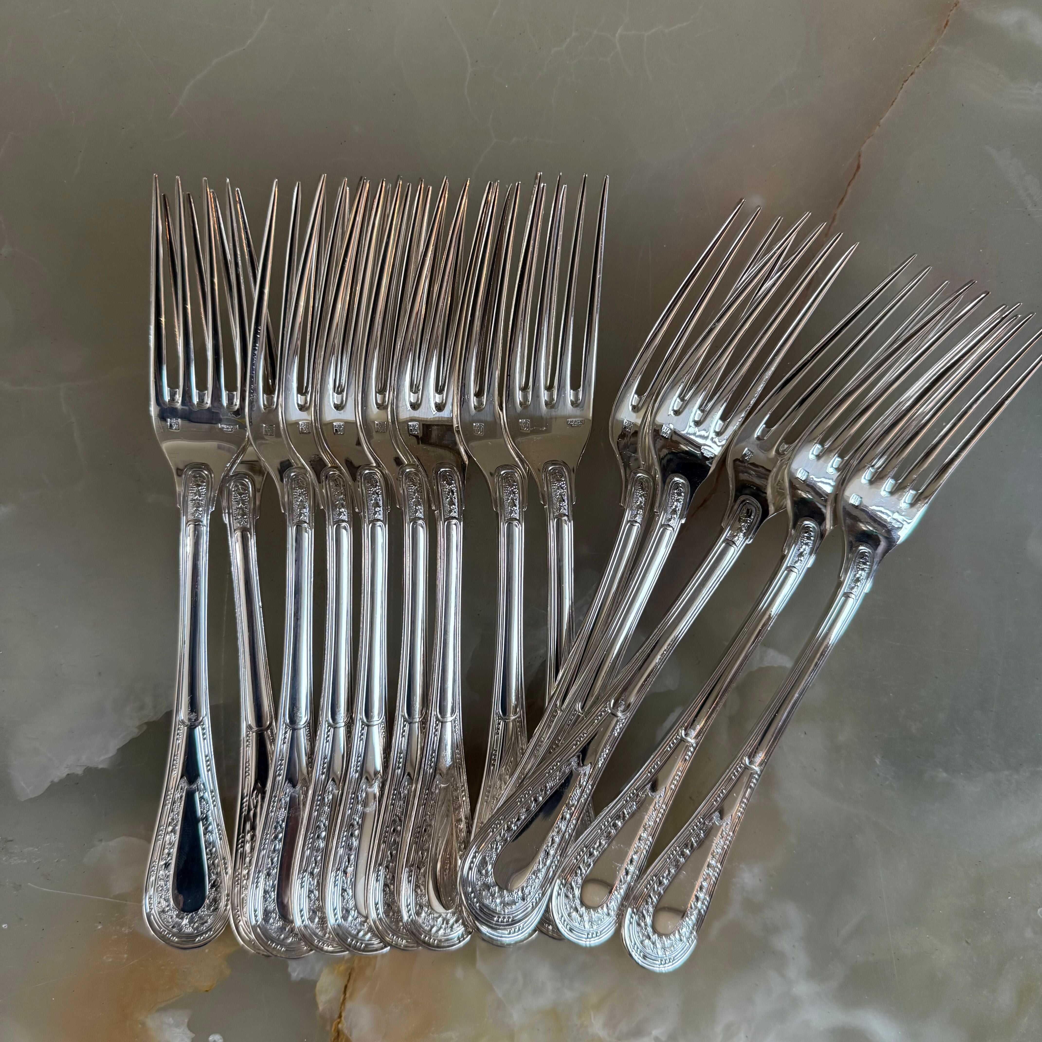 Puiforcat Monthelie Silver Platted Flatware Set 91 pc