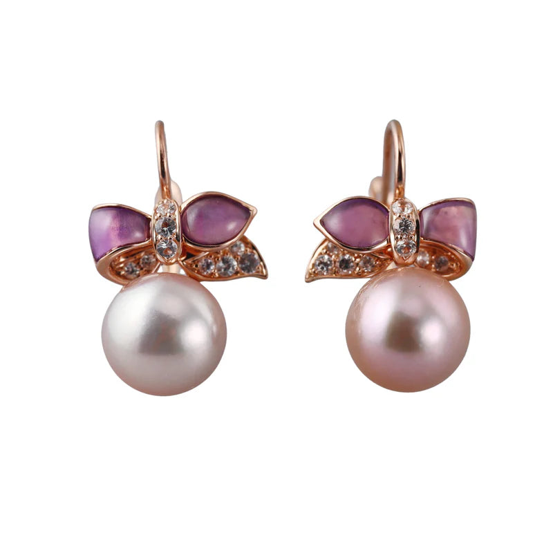 Mimi Milano Pearl Sapphire Amethyst 18k Gold Ribbon Earrings