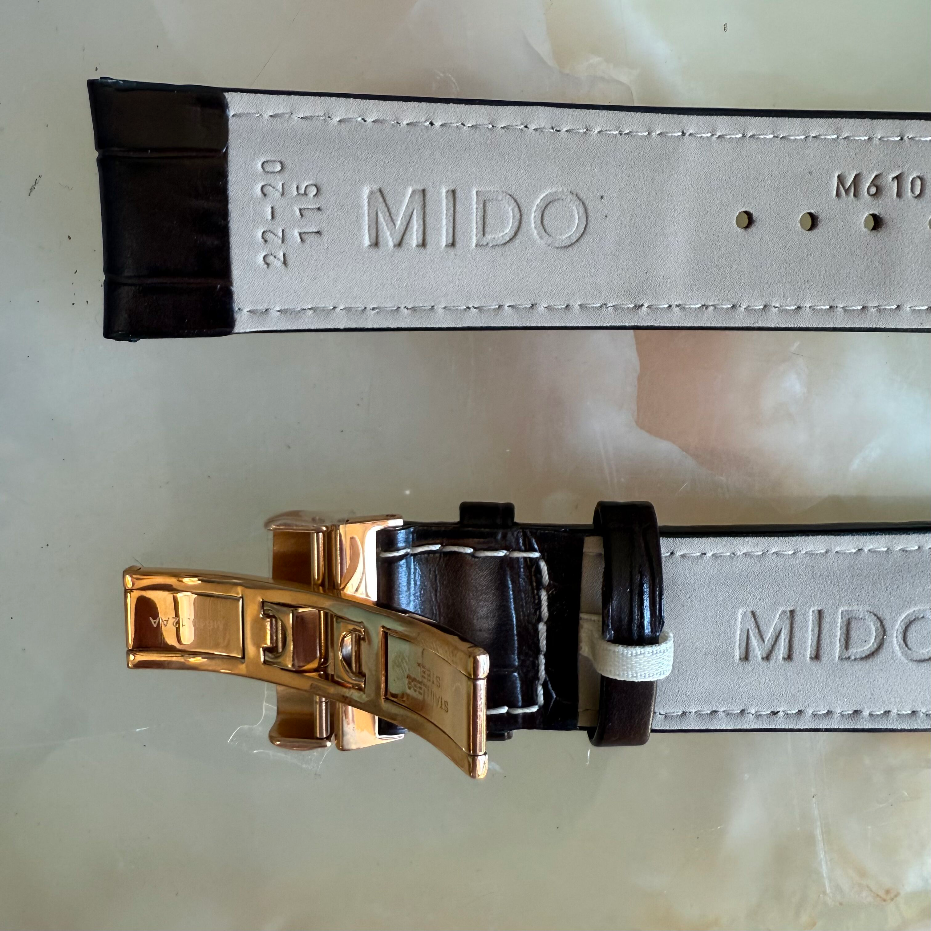 Authentic MIDO Brown Alligator Watch Strap Band w Clasp 22mm M005430A