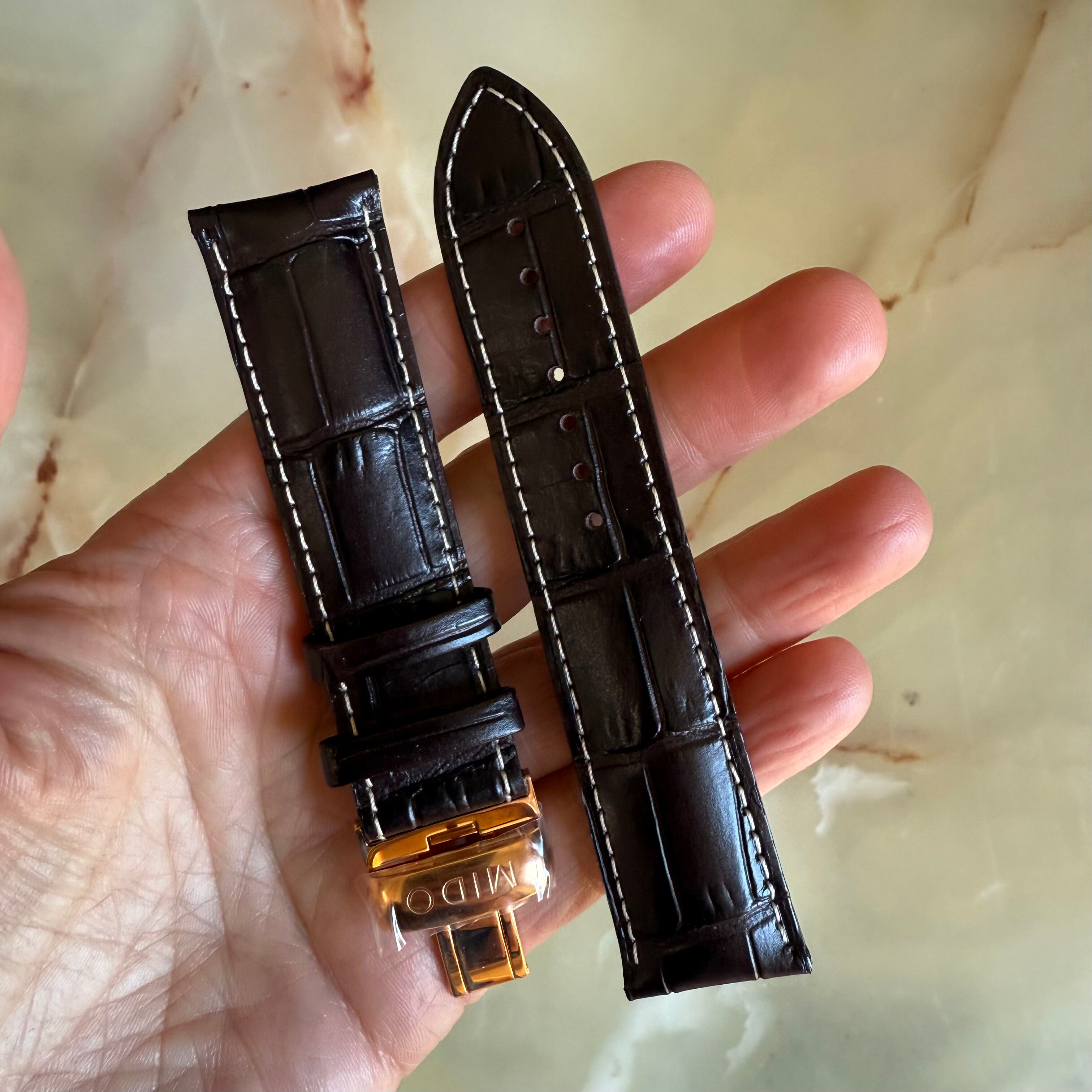 Authentic MIDO Brown Alligator Watch Strap Band w Clasp 22mm M005430A