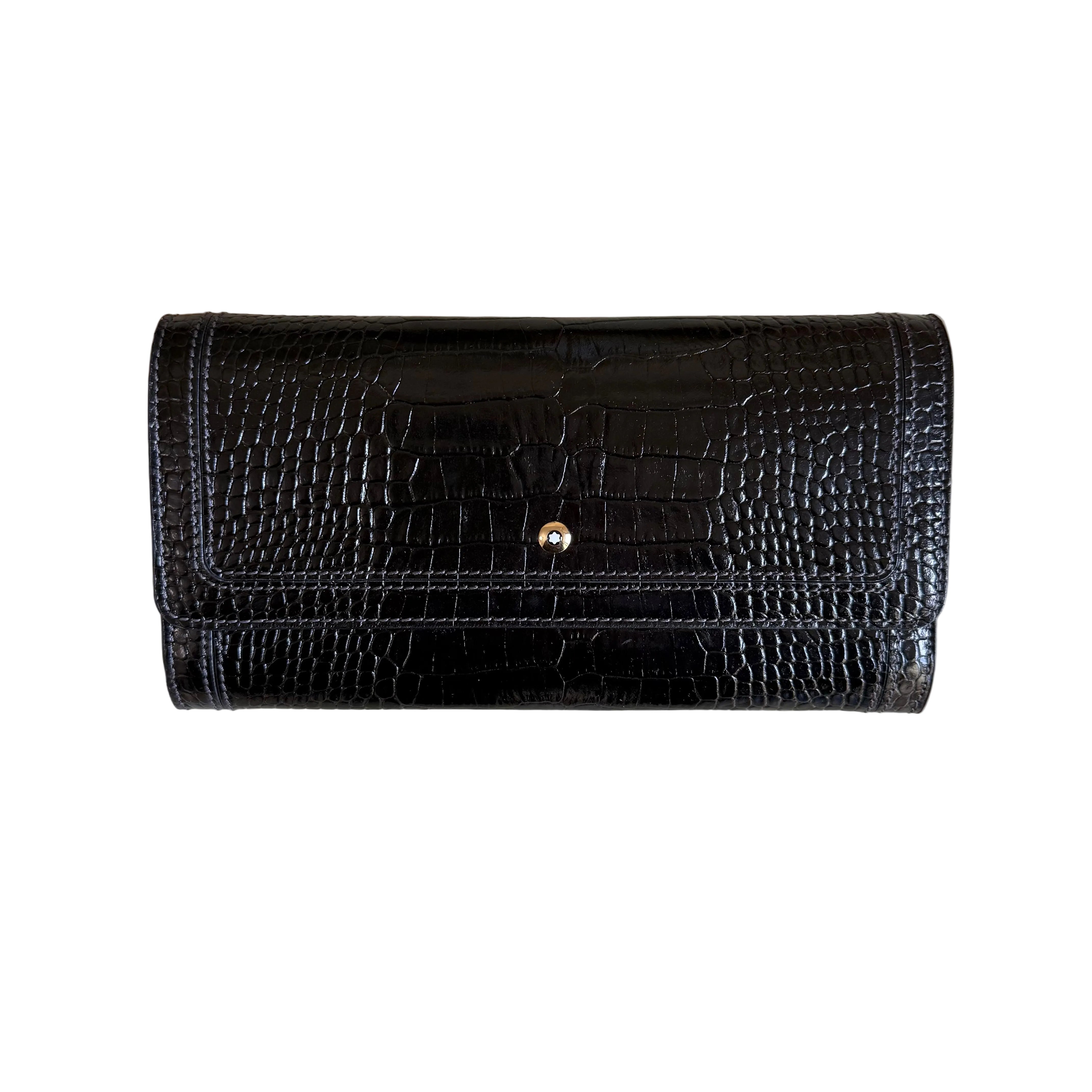 Montblanc Boheme Black Leather Wallet w Flap & Coin Case 109322