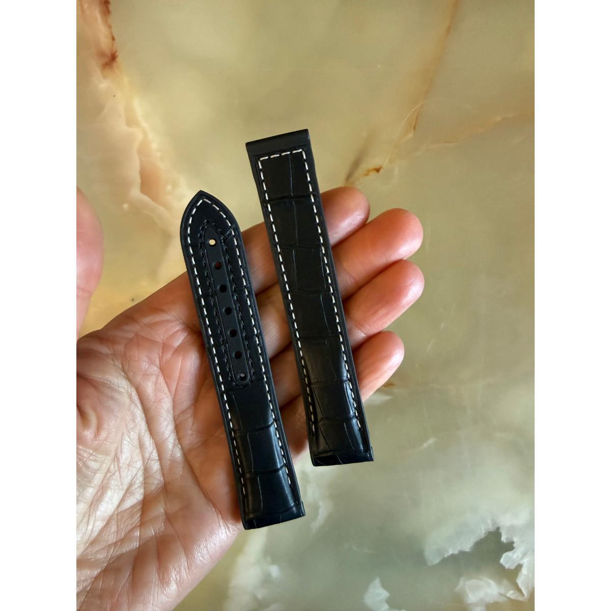 Authentic Omega Black Crocodile Watch Strap Band 19mm RUZ005421