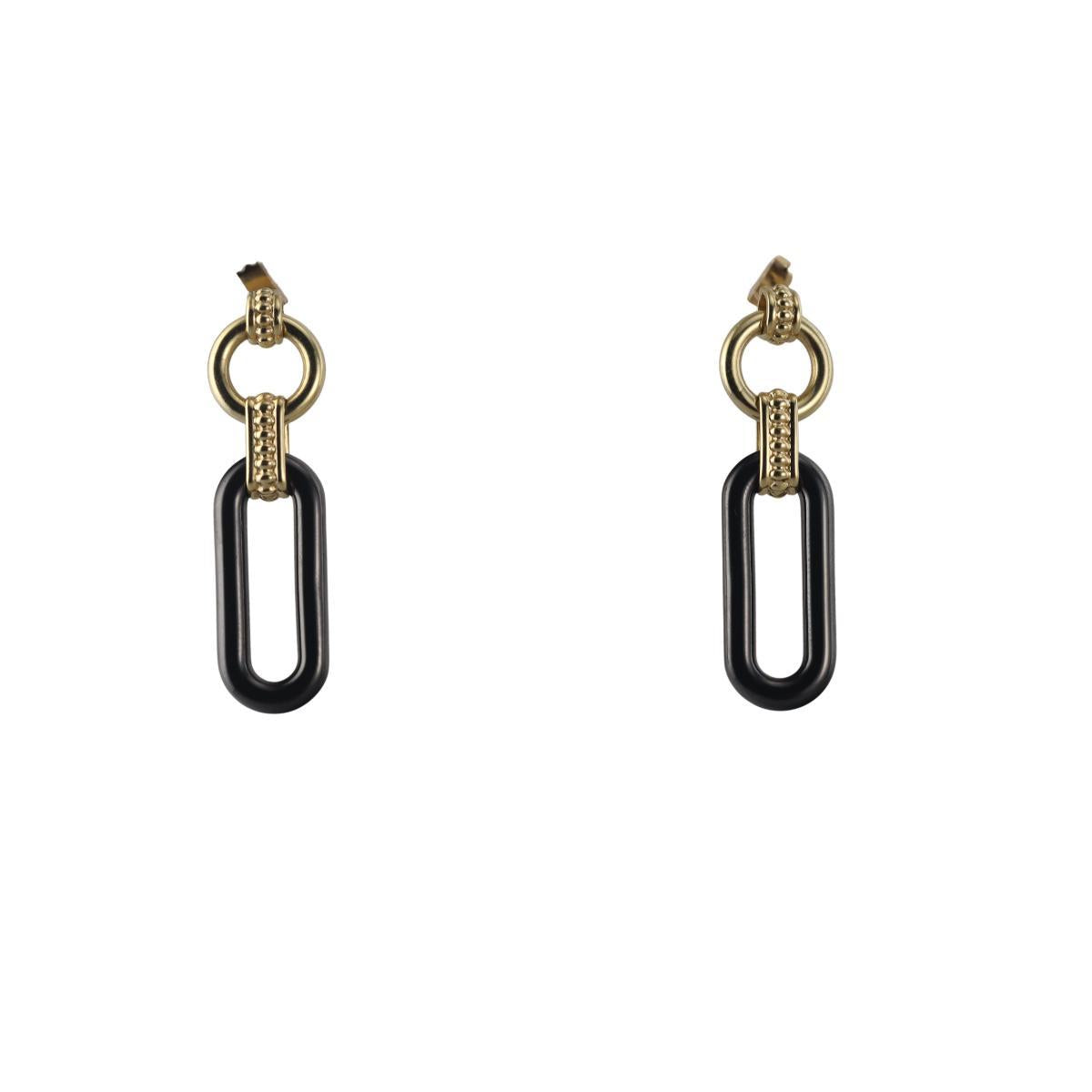 Lagos 18k Gold Black Ceramic Link Drop Earrings