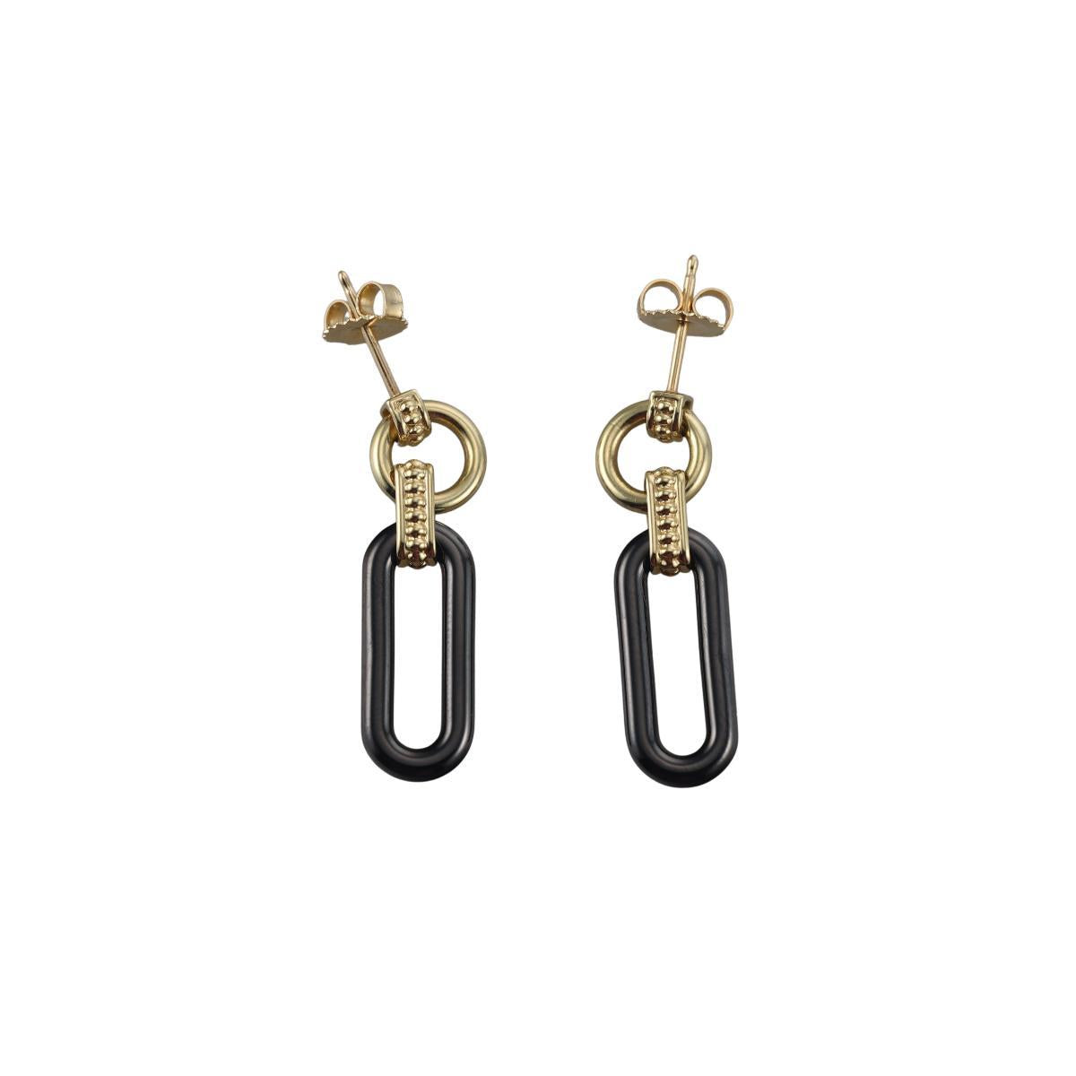 Lagos 18k Gold Black Ceramic Link Drop Earrings