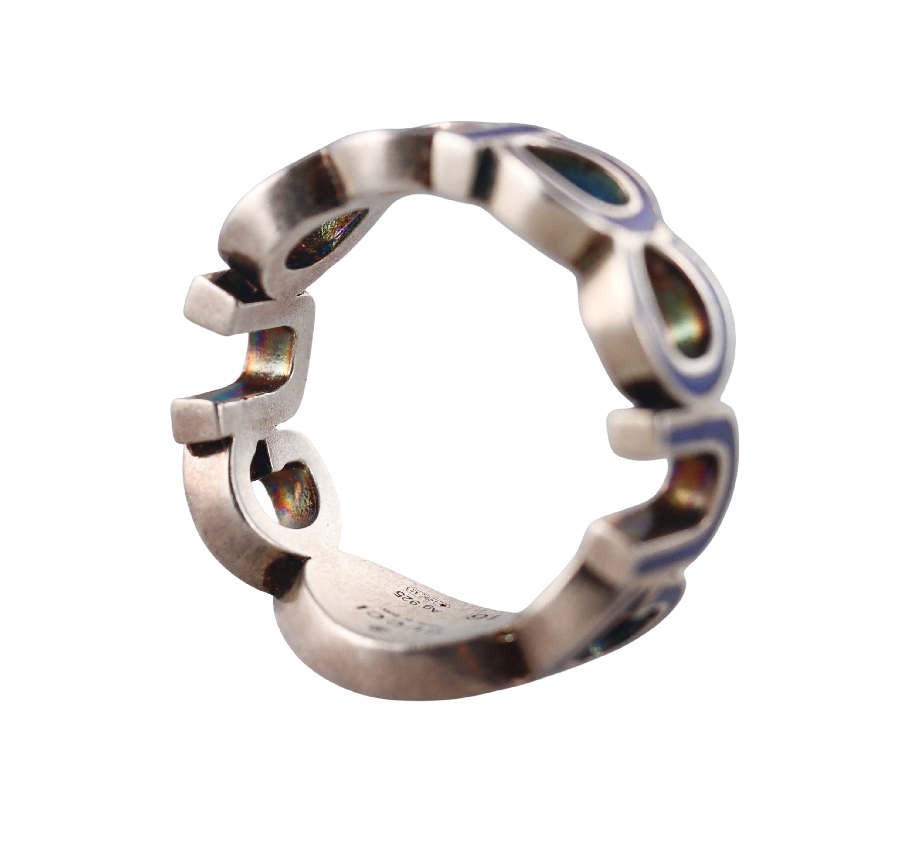Gucci Sterling Silver Blue Enamel Ring Retail $360