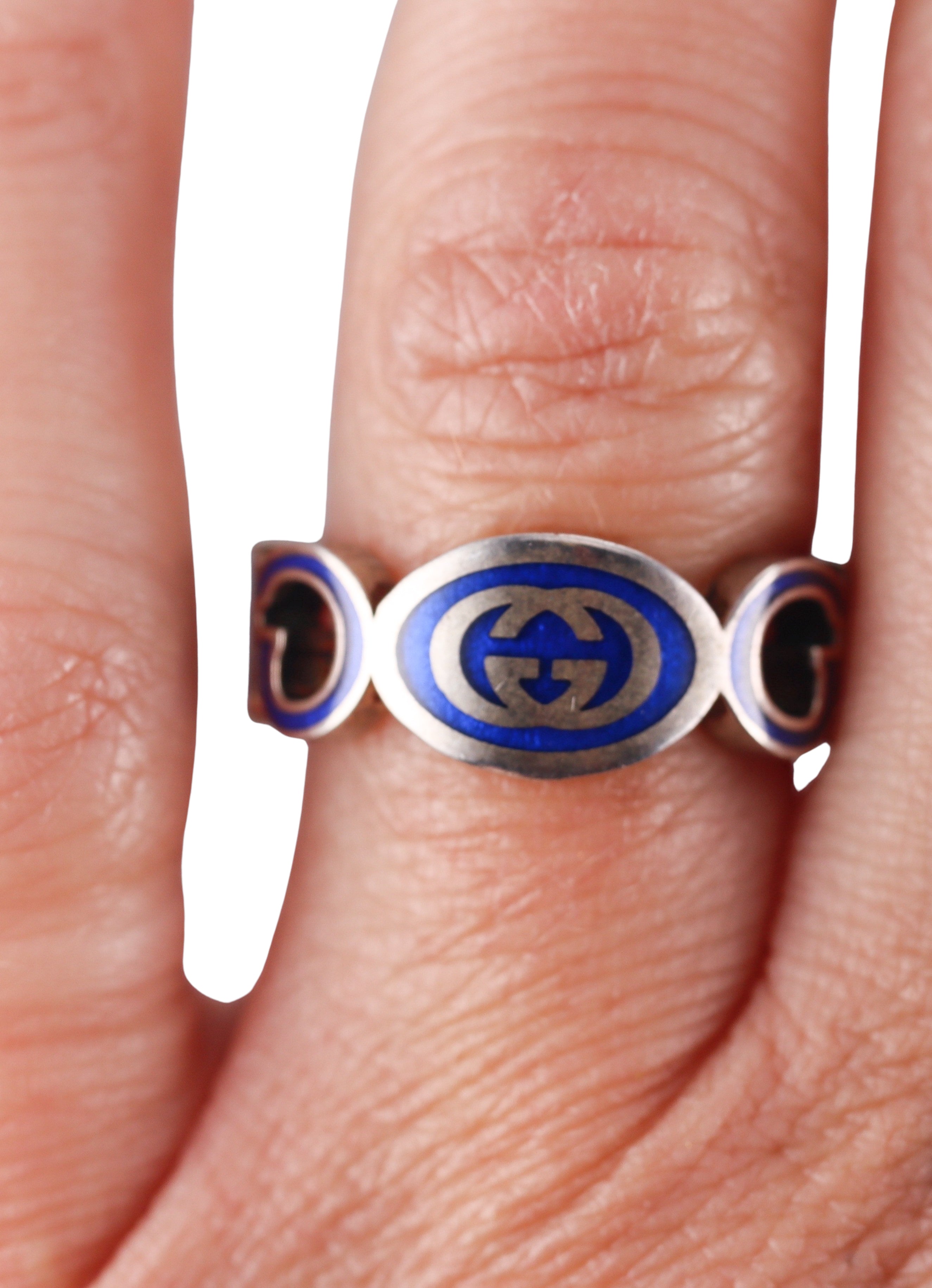 Gucci Sterling Silver Blue Enamel Ring Retail $360