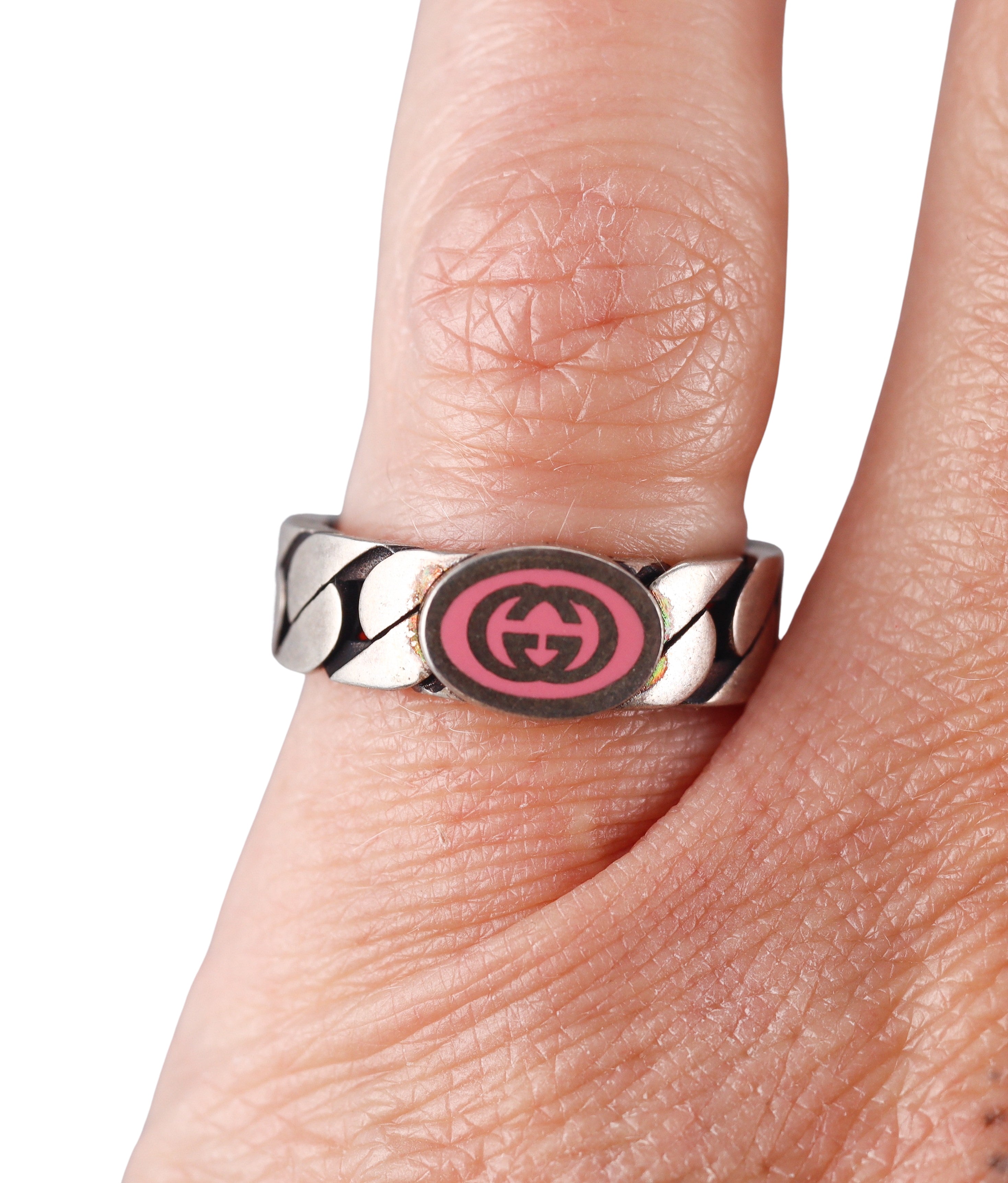 Gucci Sterling Silver Pink Enamel Ring Retail $340