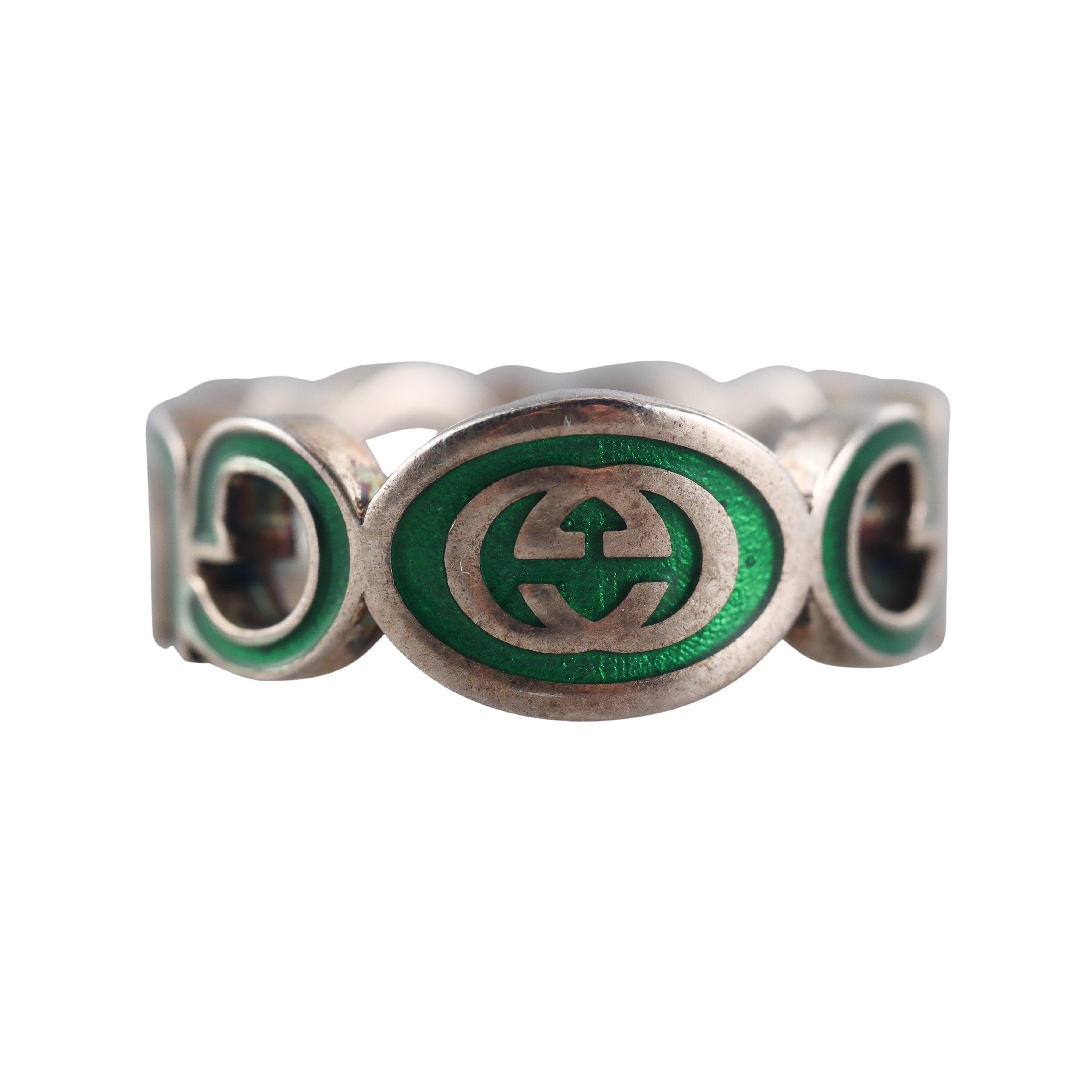 Gucci Sterling Silver Green Enamel Ring Retail $360