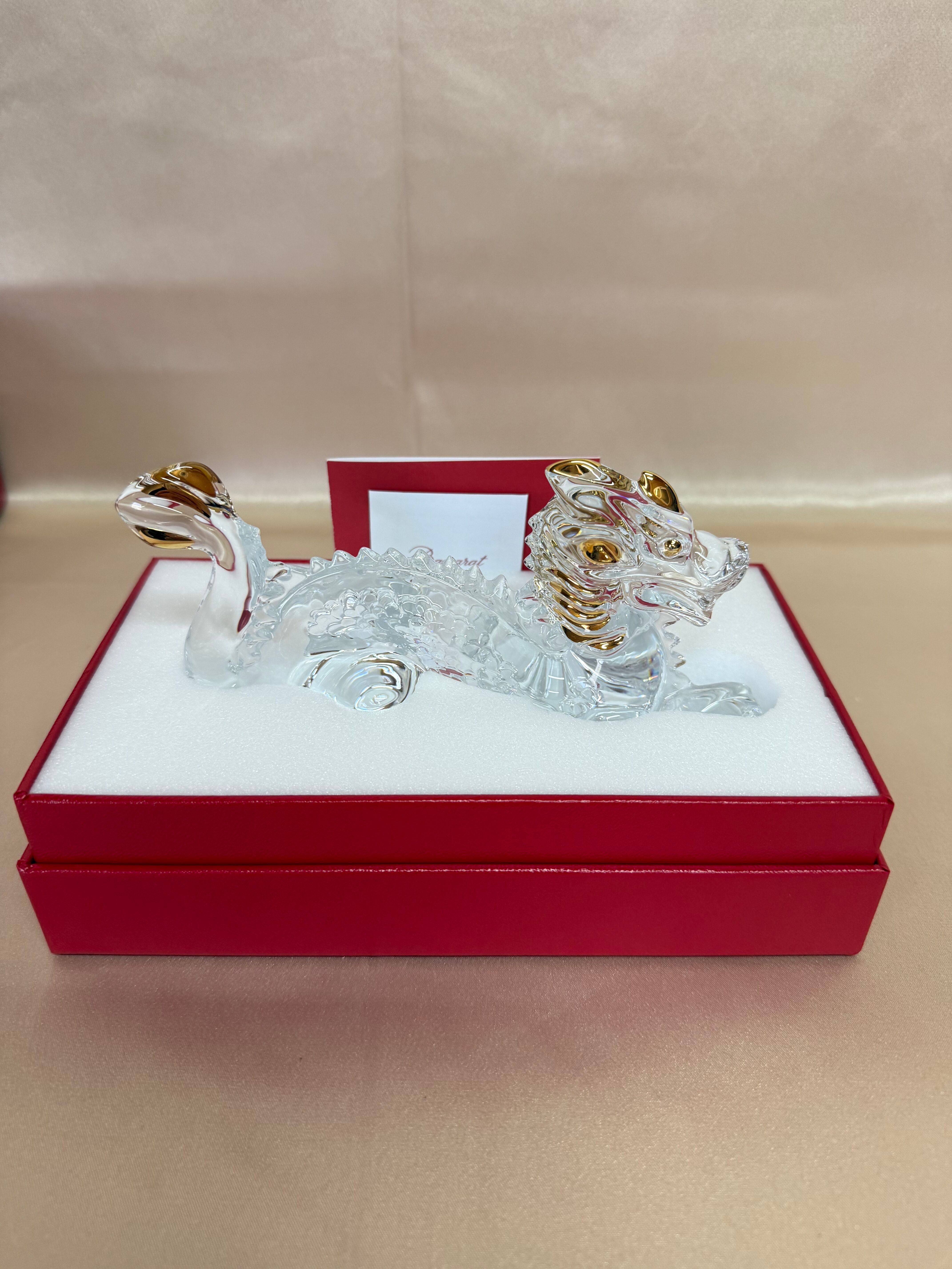 Baccarat Crystal Zodiac Clear & Gold Dragon Figurine 2815632