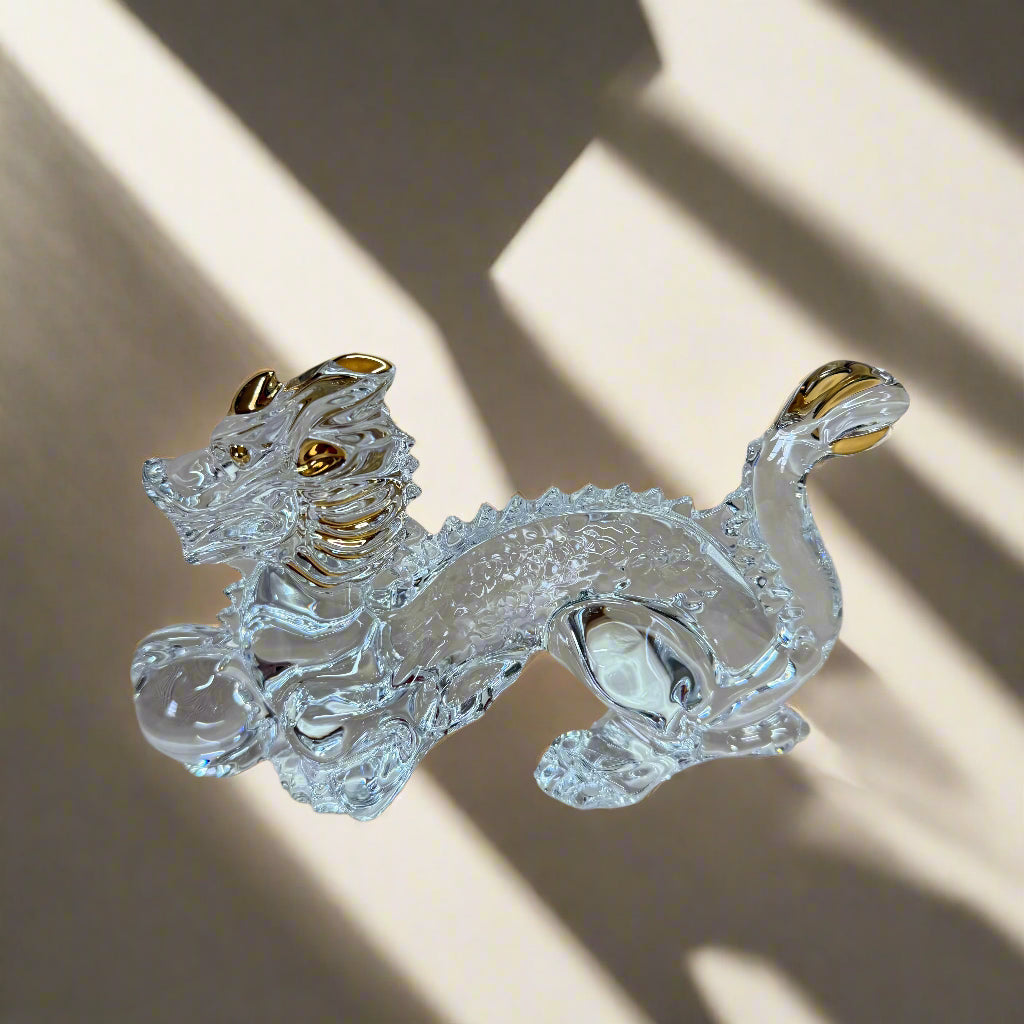 Baccarat Crystal Zodiac Clear & Gold Dragon Figurine 2815632
